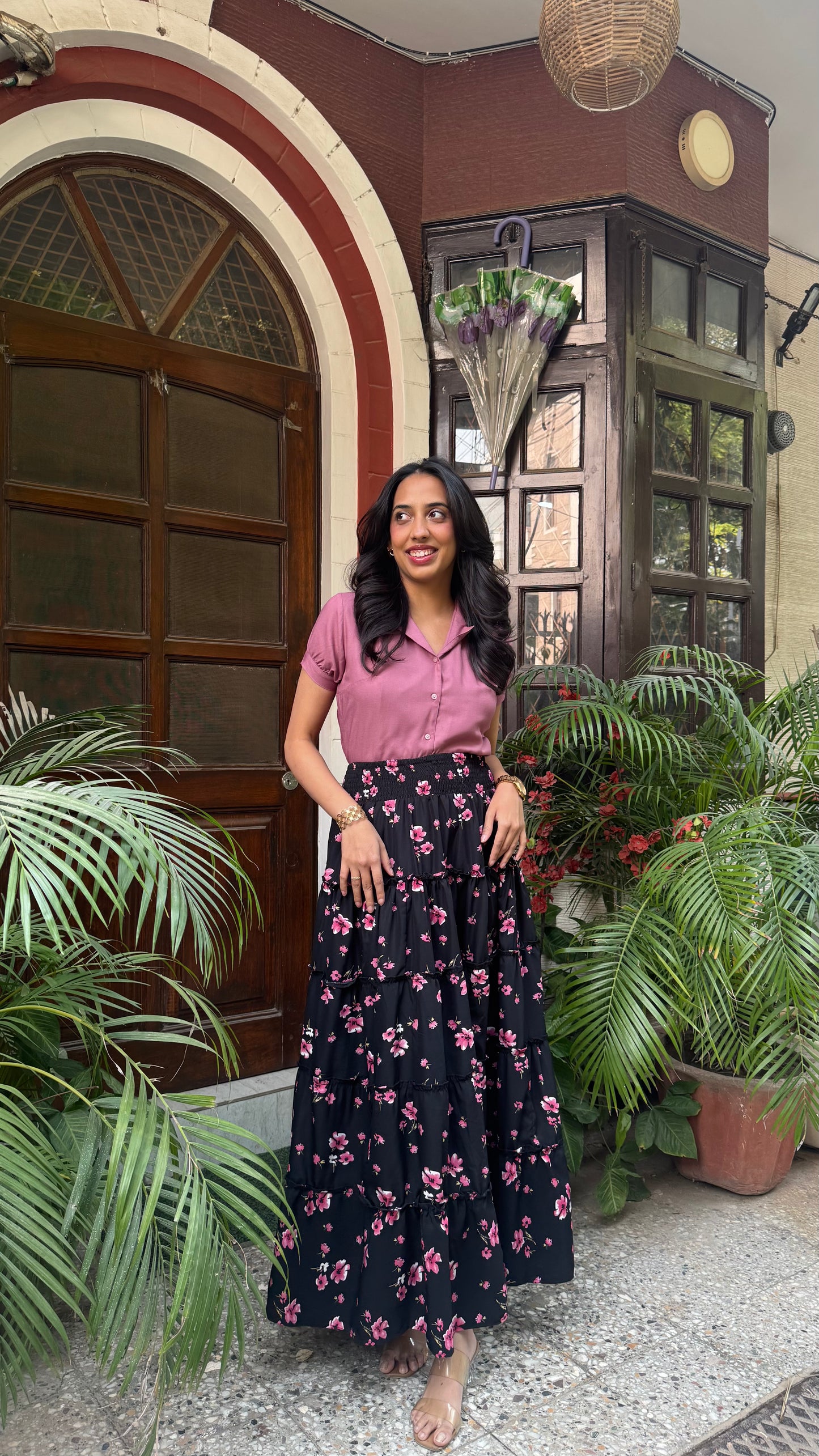 Señorita Tiered Maxi Skirt - Black Floral (Free Size)