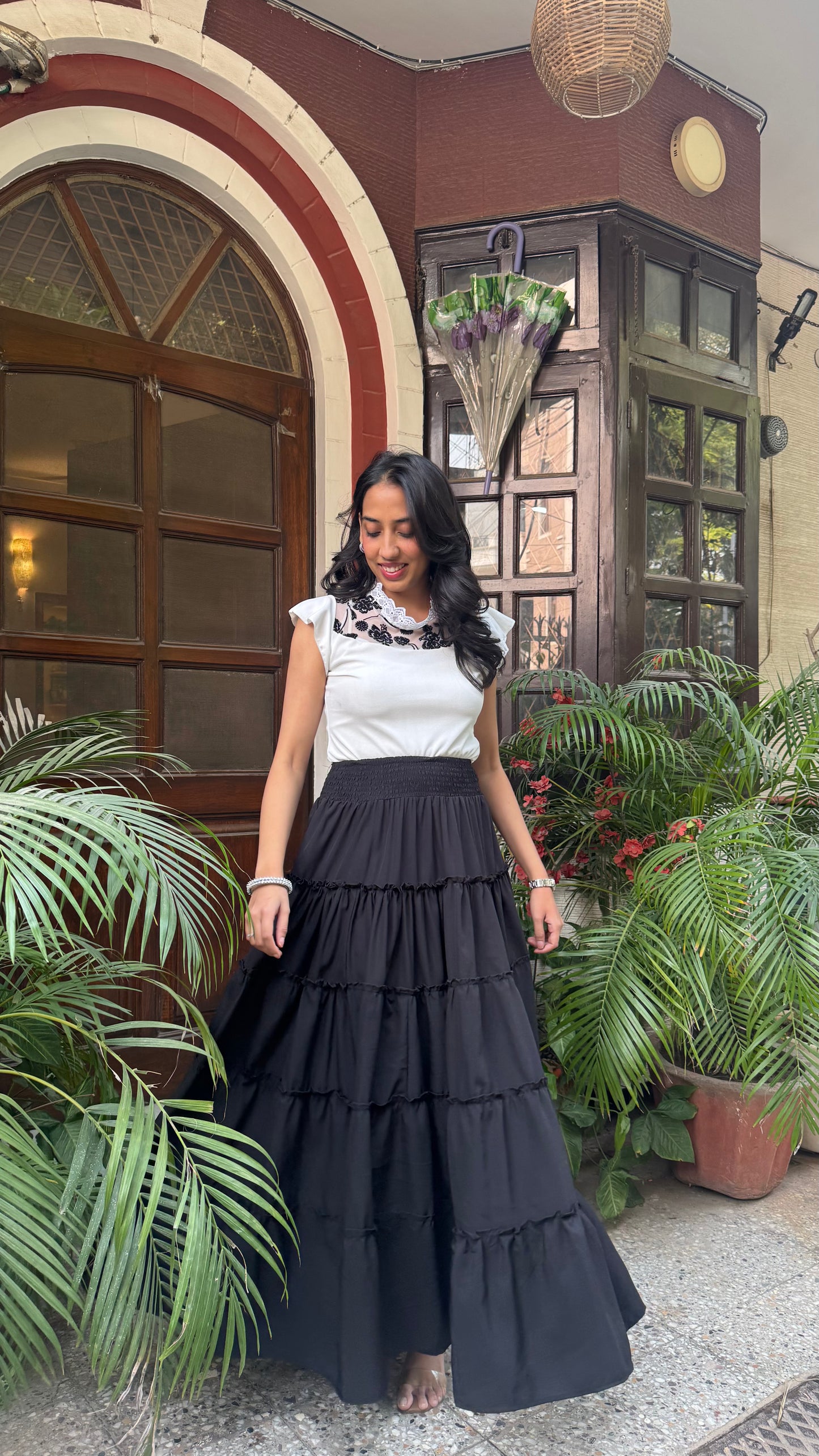 Señorita Tiered Maxi Skirt - Solid Black (Free Size)