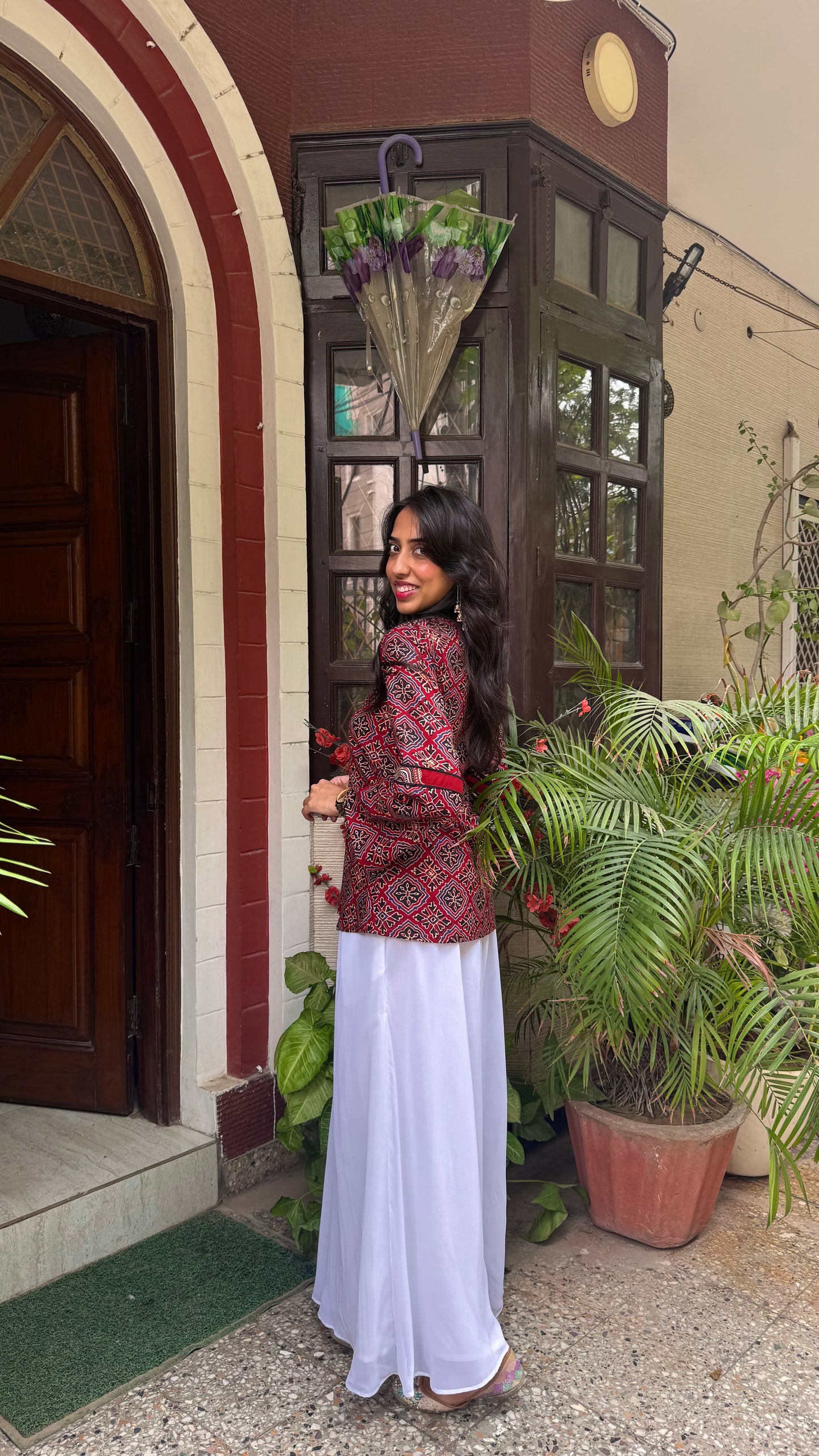 Ajrakh Short Cotton Kurti - Maroon