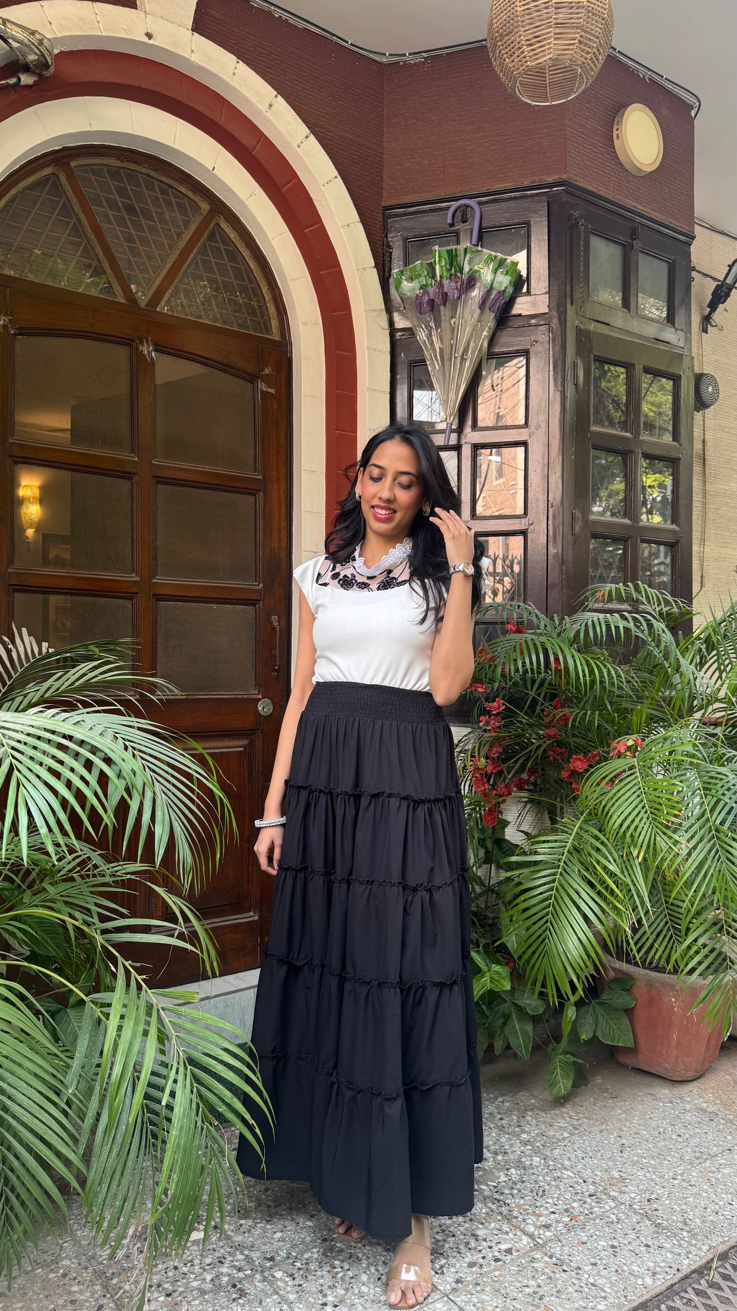 Señorita Tiered Maxi Skirt - Solid Black (Free Size)