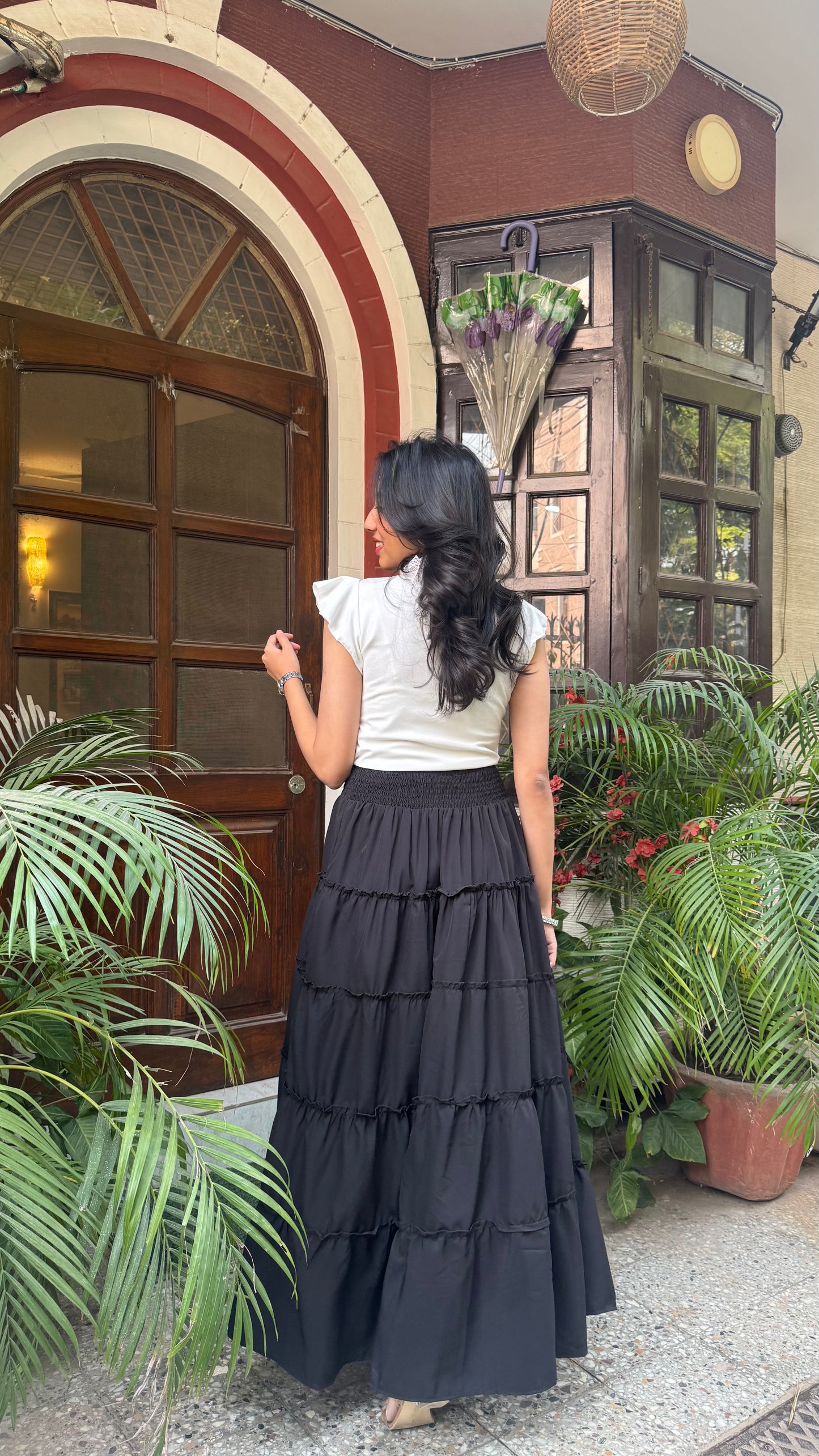 Señorita Tiered Maxi Skirt - Solid Black (Free Size)