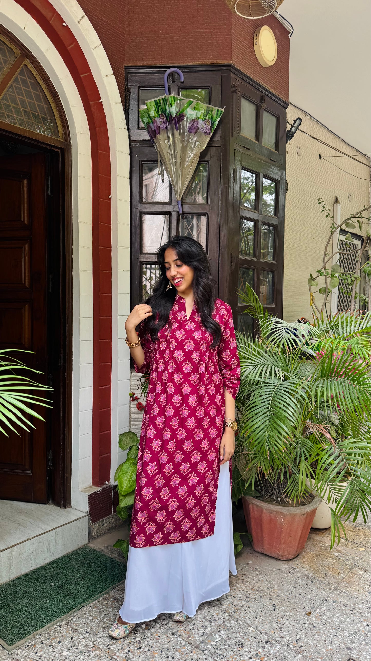 Gulnaar Panelled Cotton Kurta - Maroon (Premium Collection)