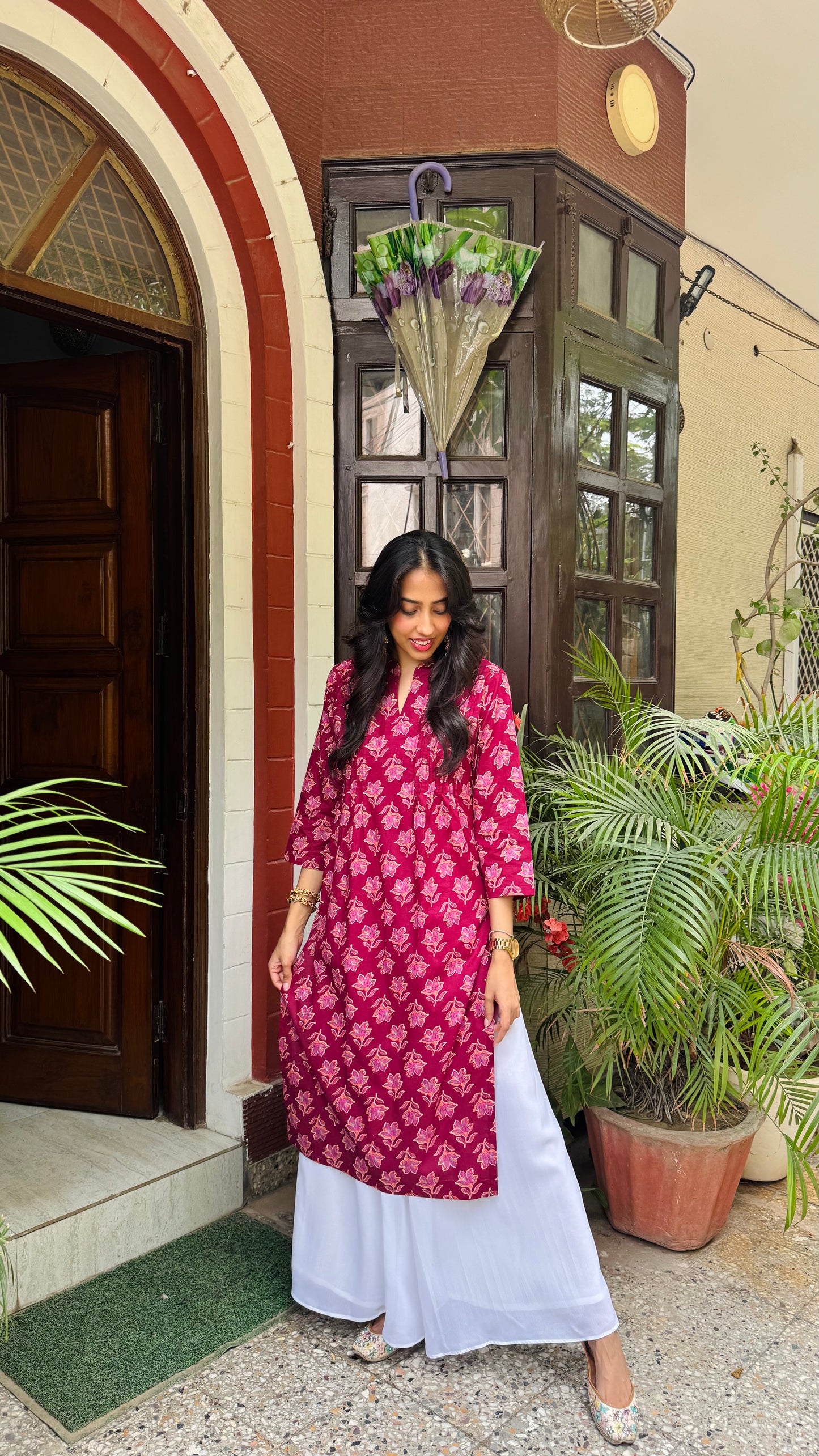 Gulnaar Panelled Cotton Kurta - Maroon (Premium Collection)