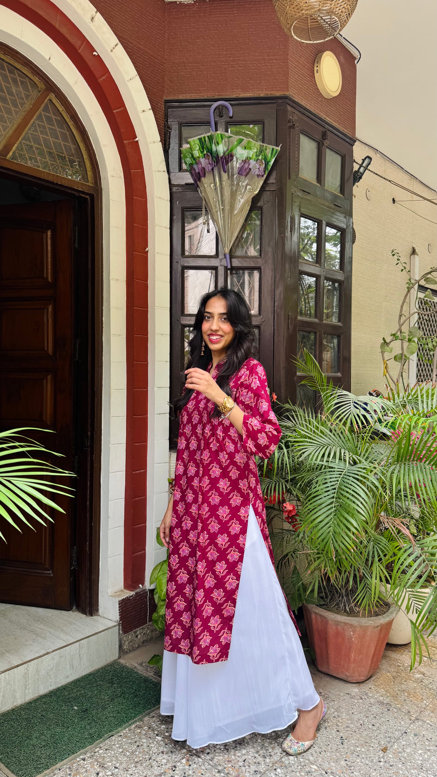 Gulnaar Panelled Cotton Kurta - Maroon (Premium Collection)