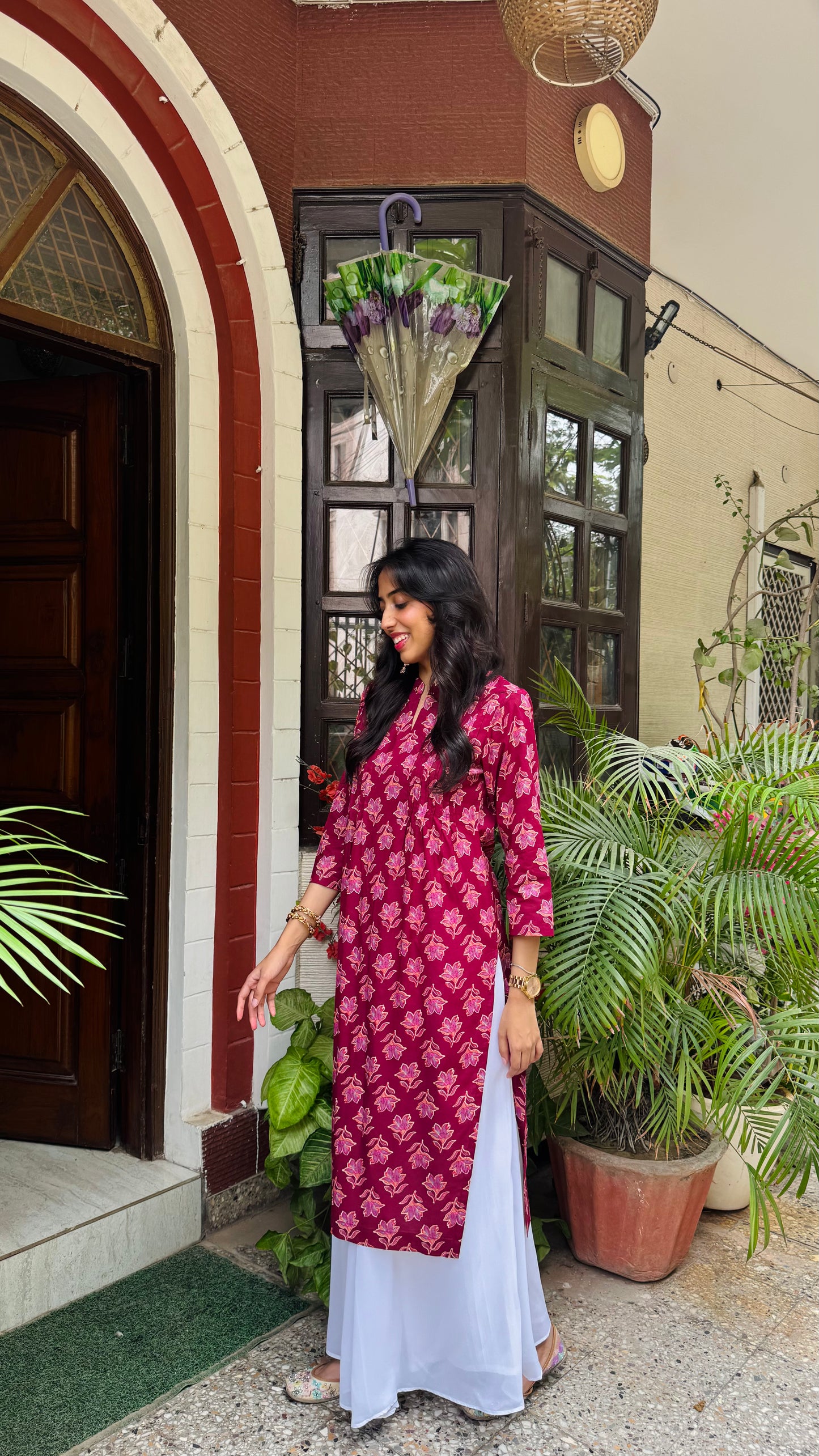 Gulnaar Panelled Cotton Kurta - Maroon (Premium Collection)