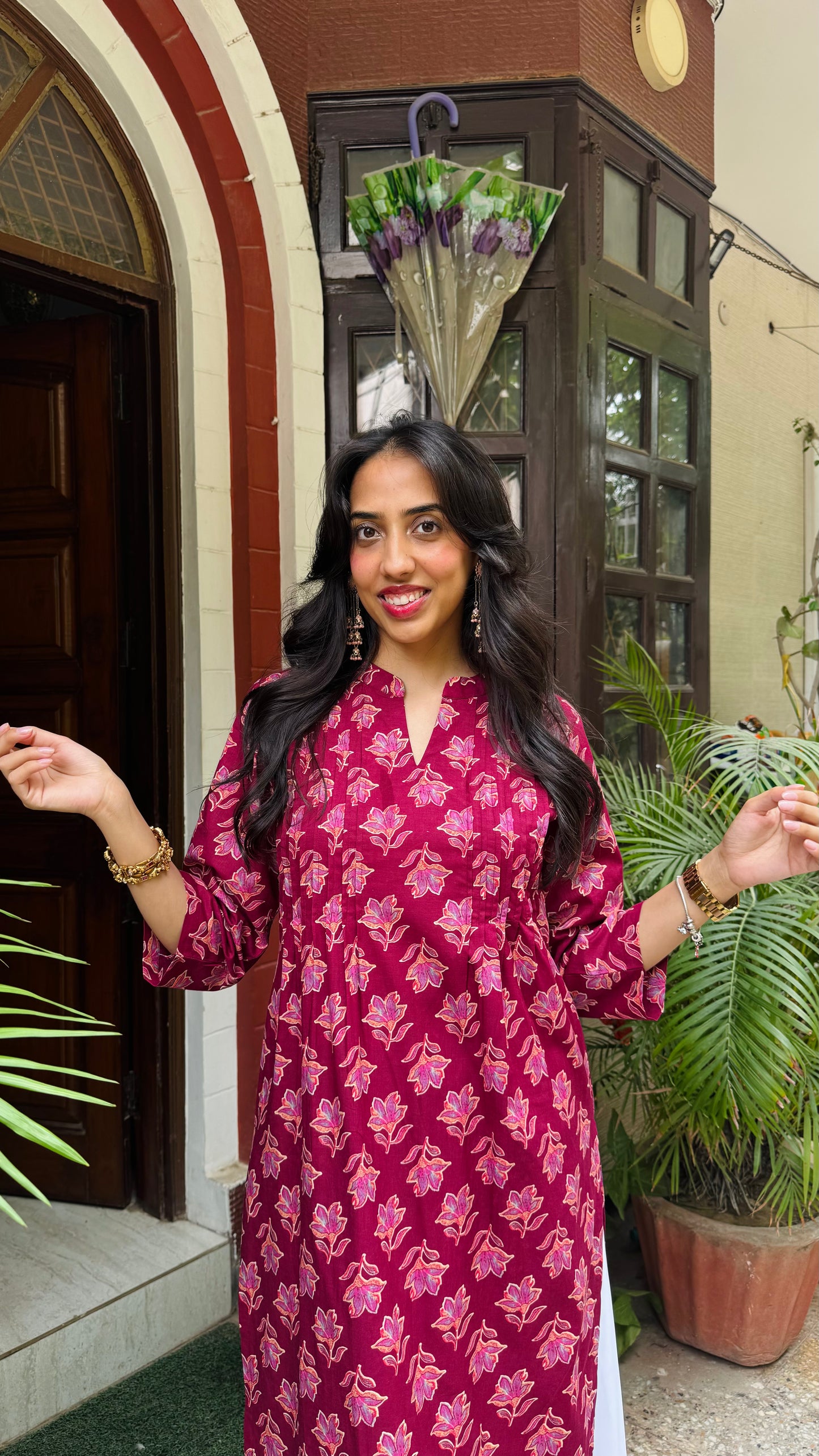 Gulnaar Panelled Cotton Kurta - Maroon (Premium Collection)