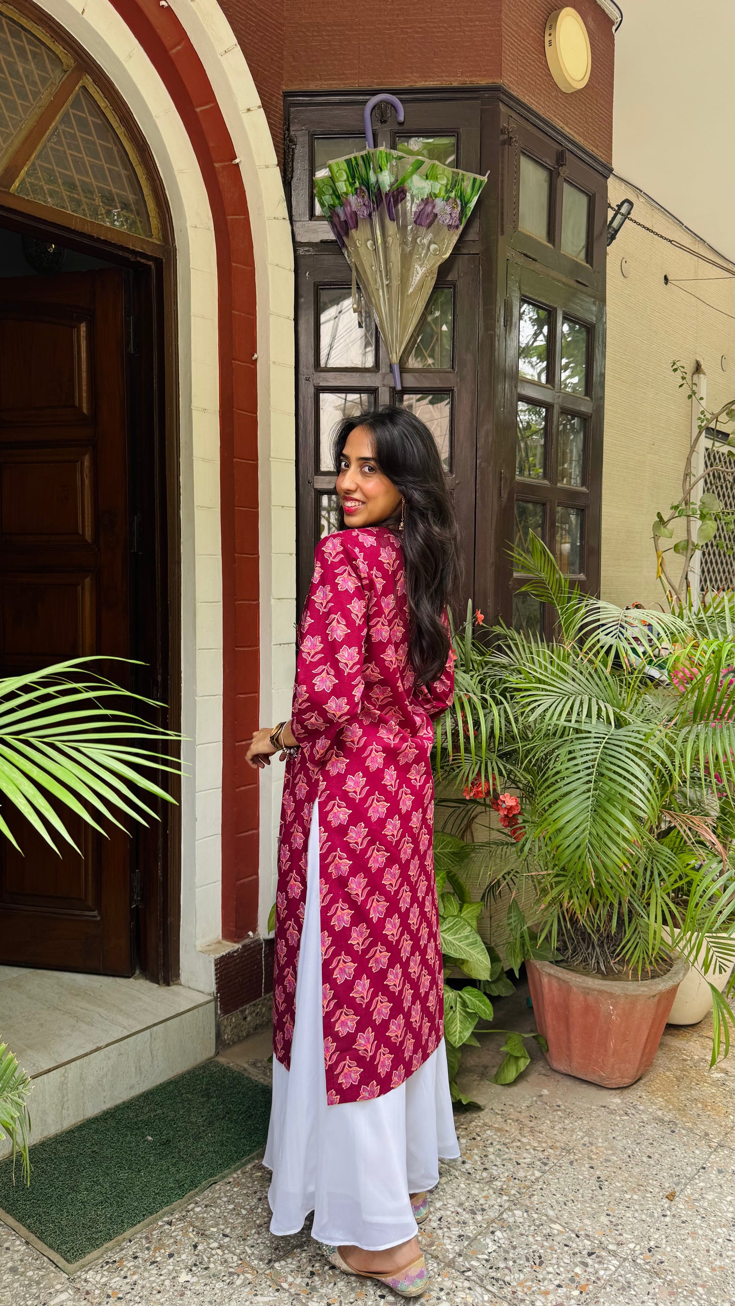 Gulnaar Panelled Cotton Kurta - Maroon (Premium Collection)