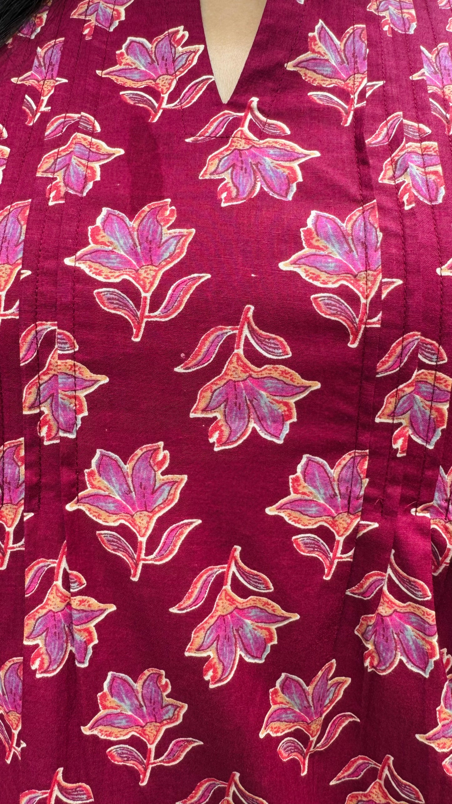 Gulnaar Panelled Cotton Kurta - Maroon (Premium Collection)