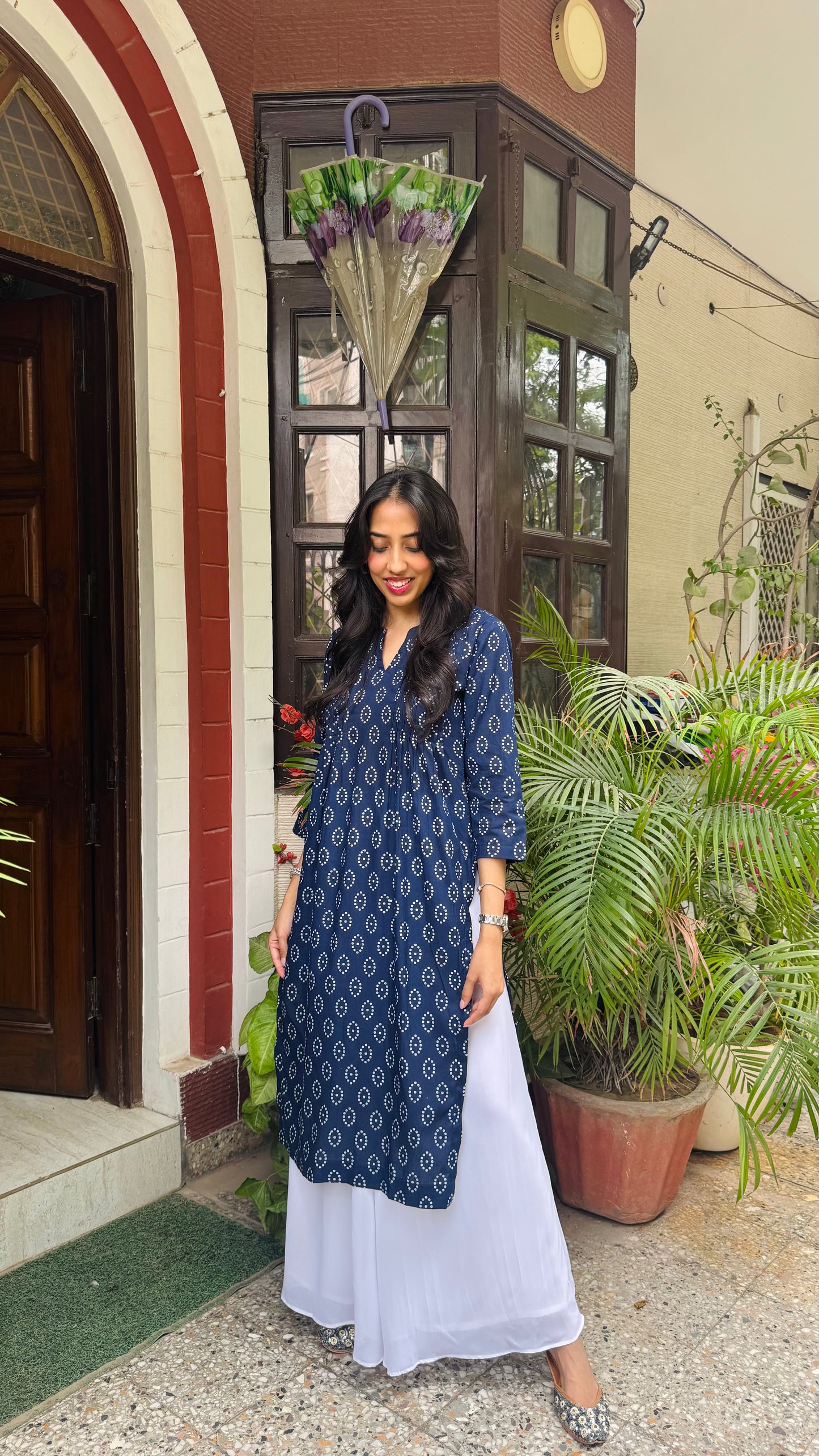 Gulnaar Panelled Cotton Kurta - Blue (Premium Collection)