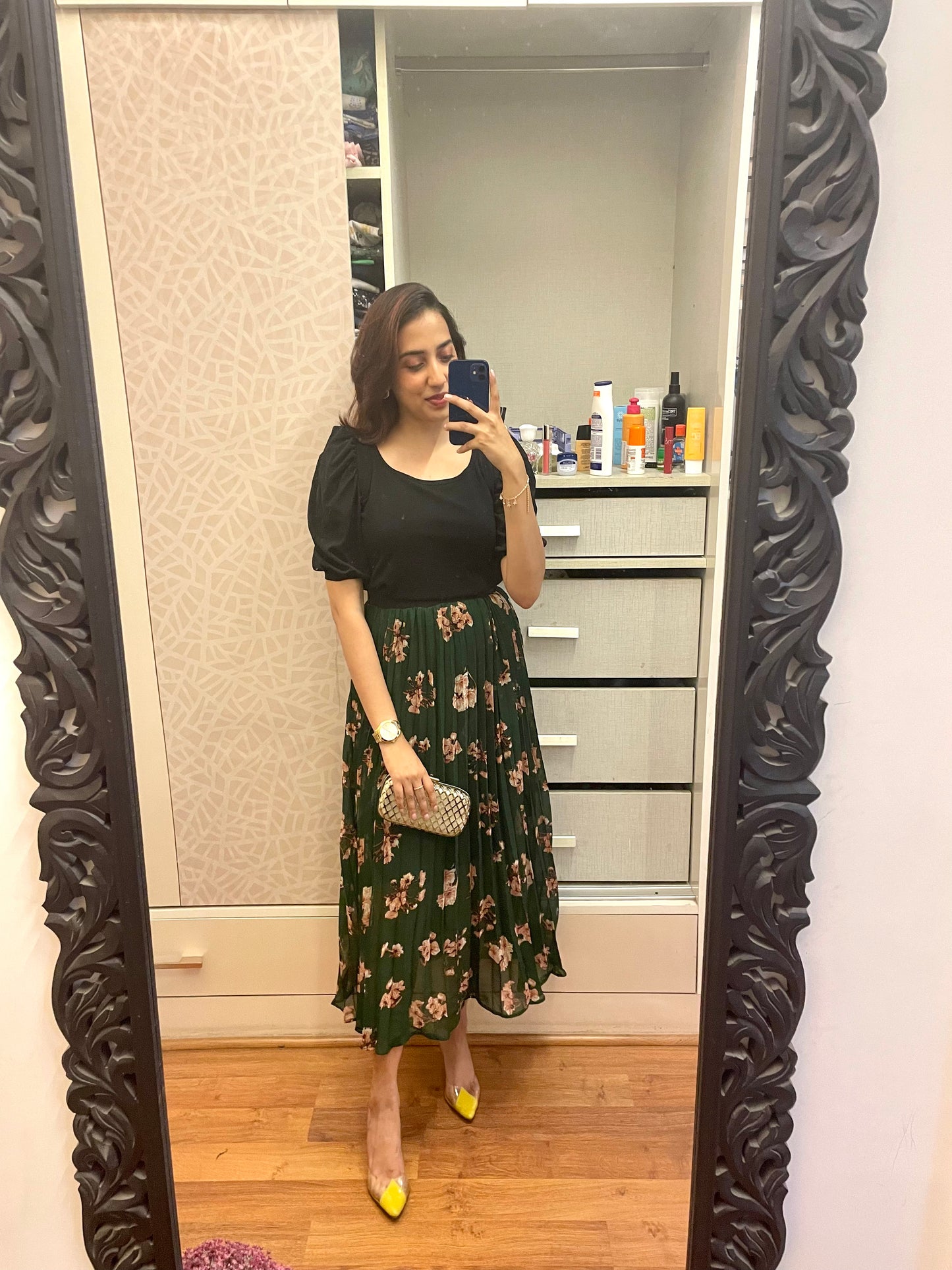 Goddess Pleated Skirt (Free Size)- Green