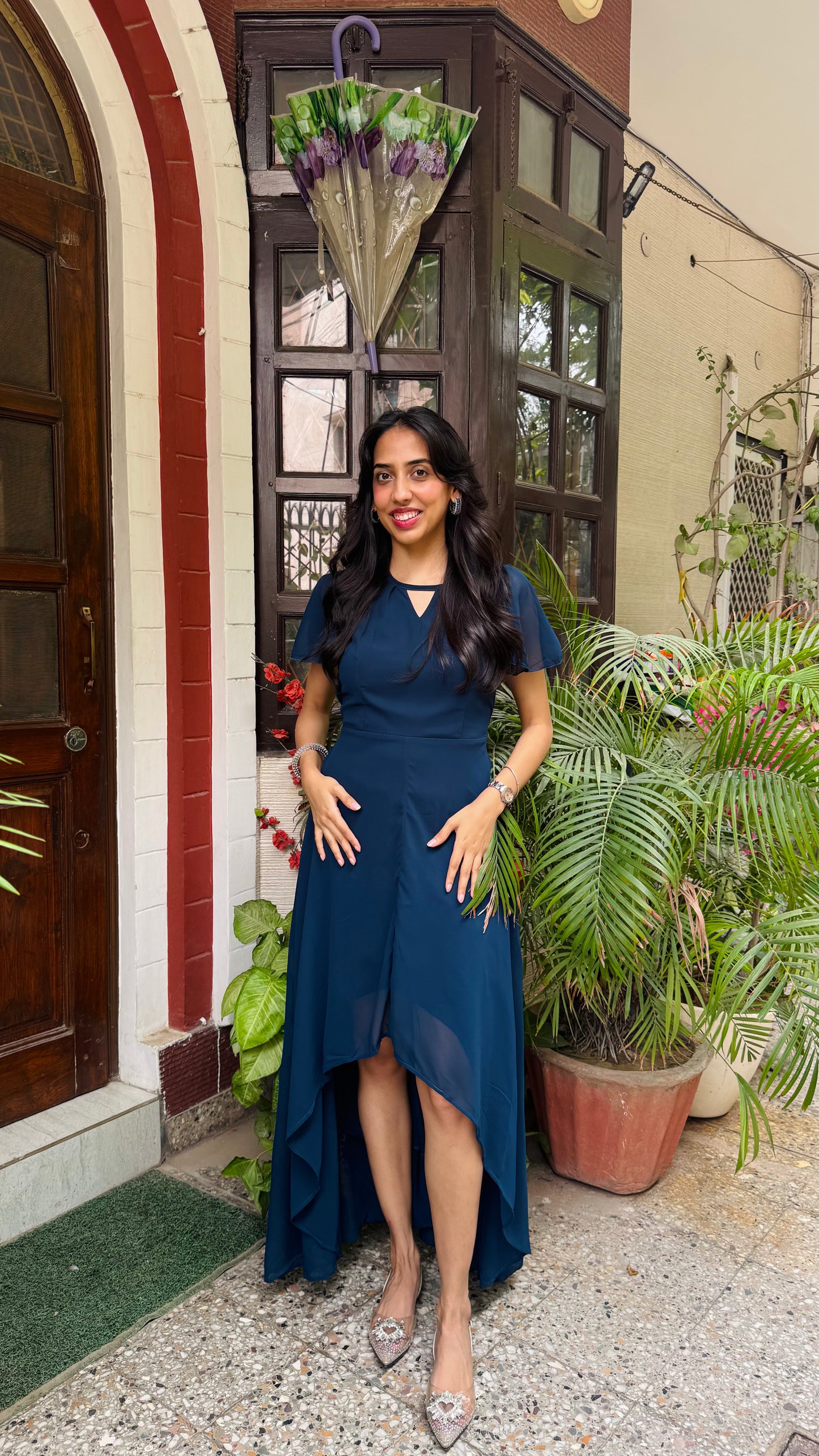 Soft Orchid Asymmetrical Dress - Navy