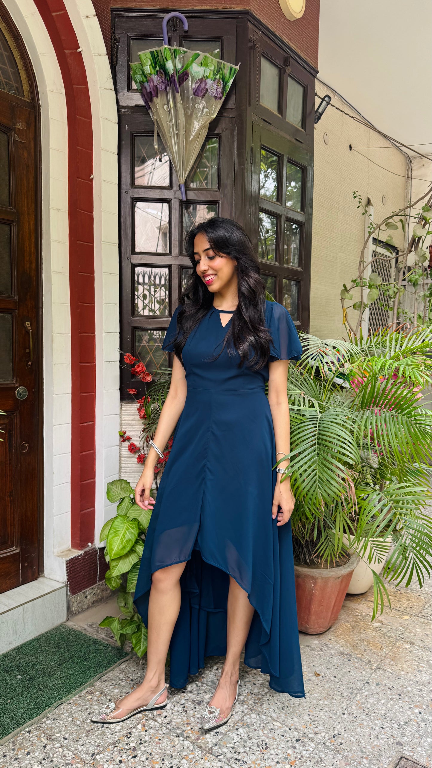 Soft Orchid Asymmetrical Dress - Navy