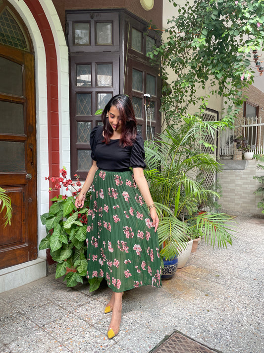 Goddess Pleated Skirt (Free Size)- Green