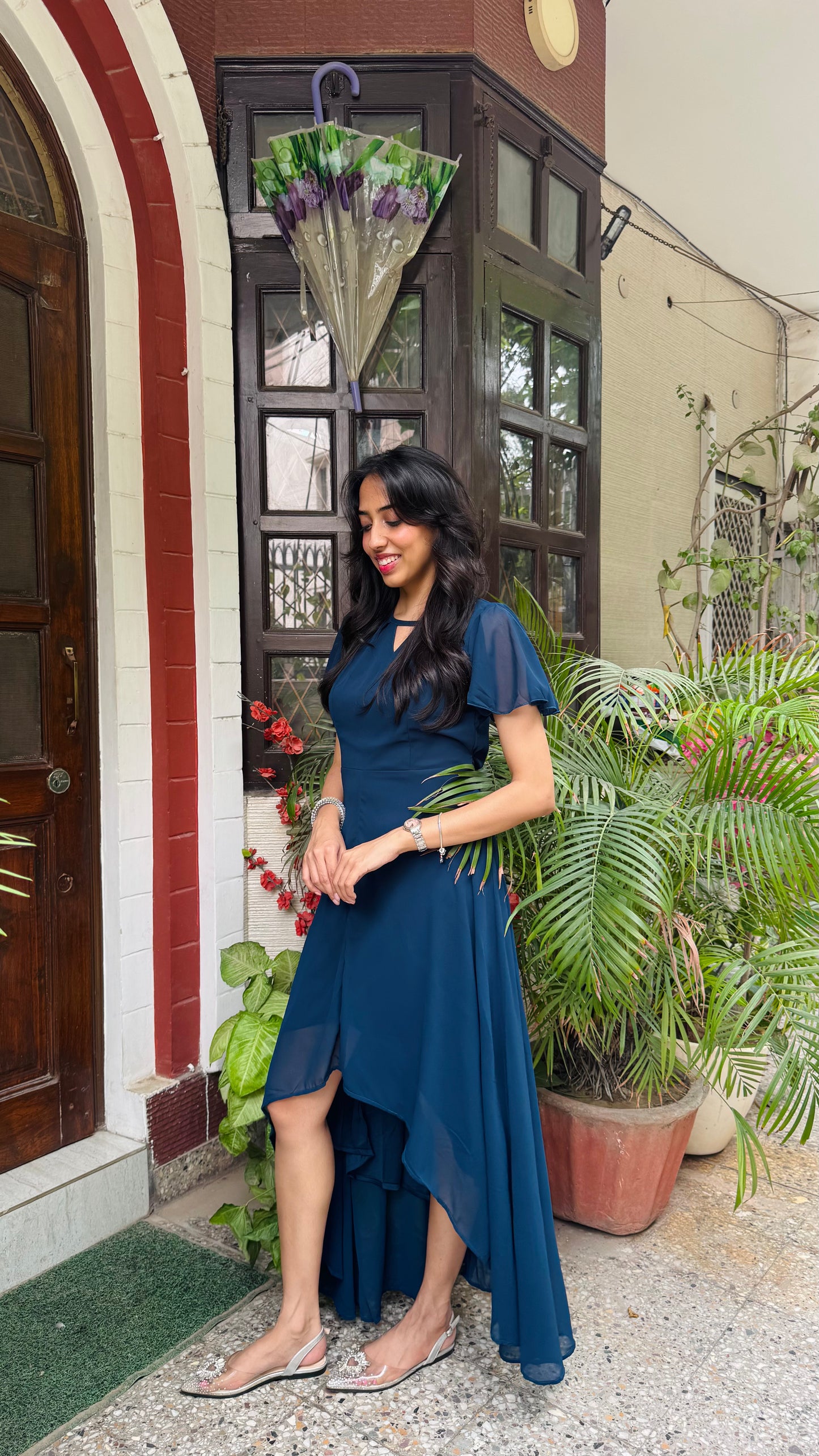 Soft Orchid Asymmetrical Dress - Navy