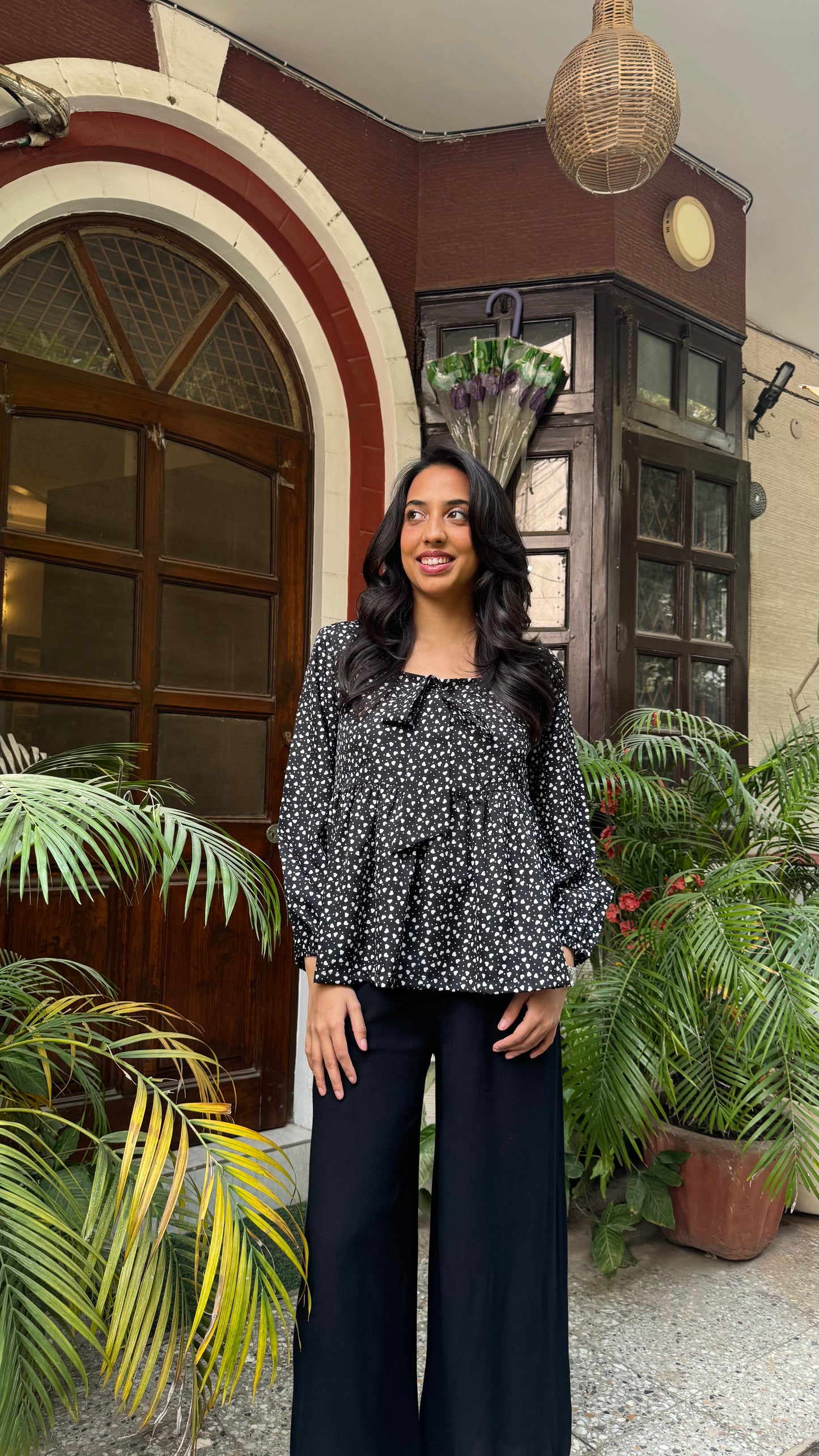 Bow Blues Peplum top - Black