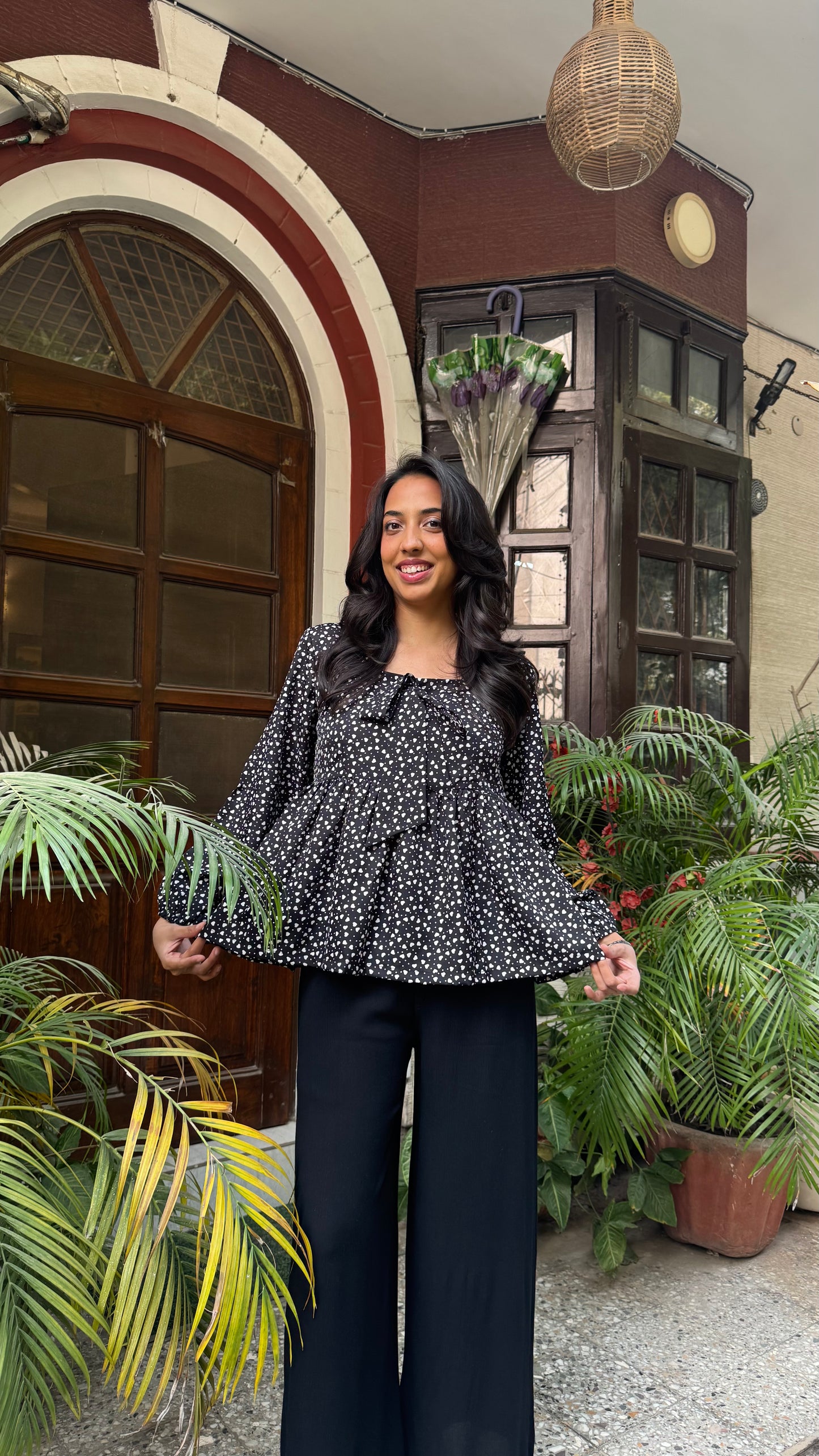 Bow Blues Peplum top - Black