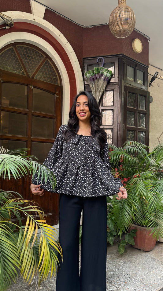 Bow Blues Peplum top - Black