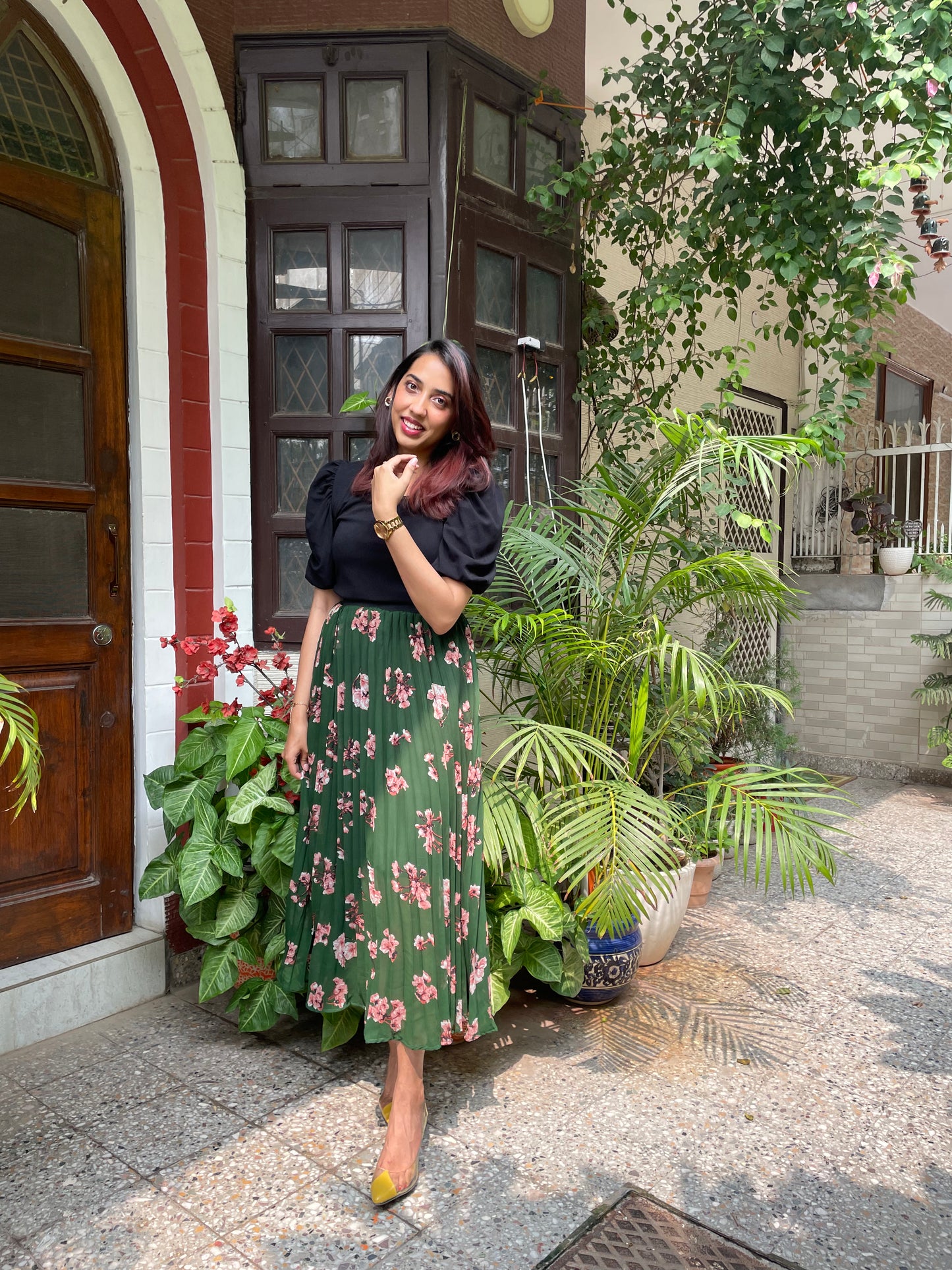 Goddess Pleated Skirt (Free Size)- Green