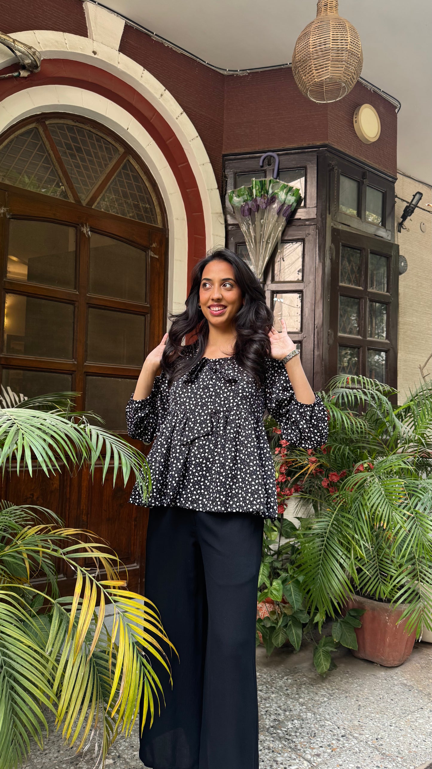 Bow Blues Peplum top - Black