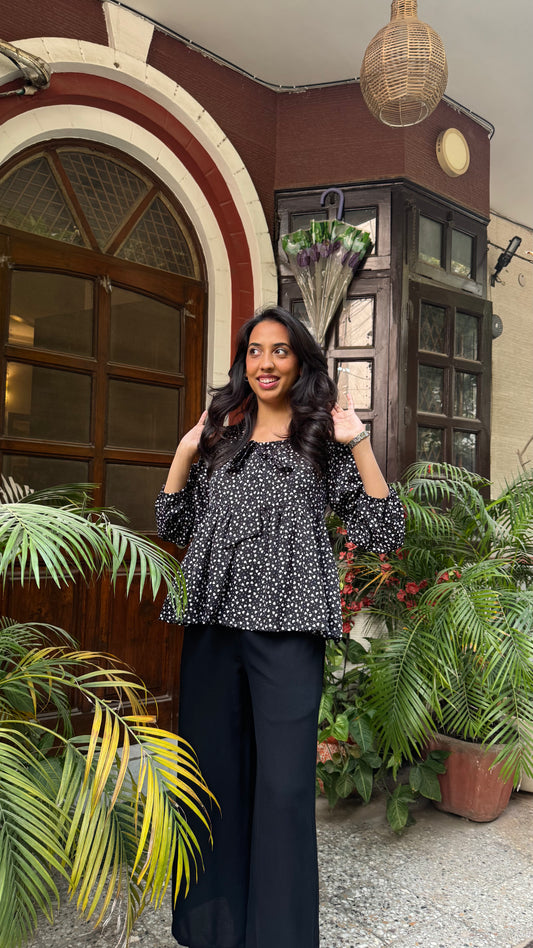 Bow Blues Peplum top - Black