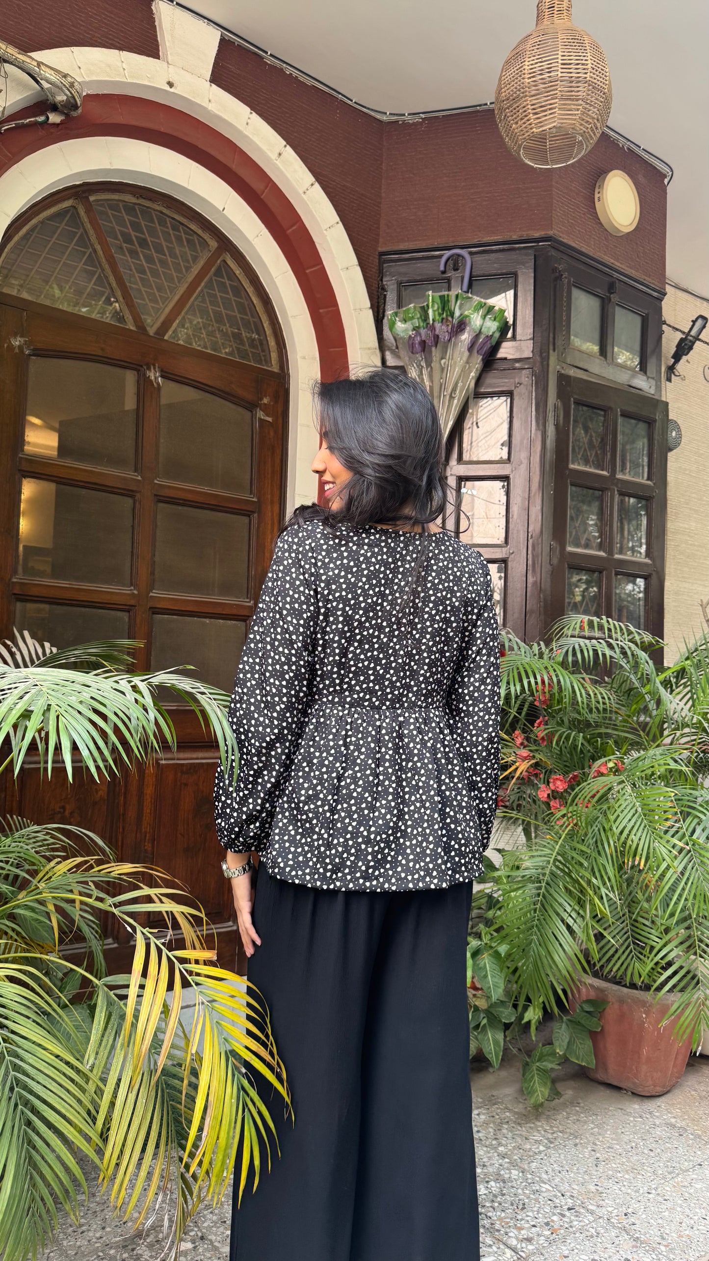 Bow Blues Peplum top - Black