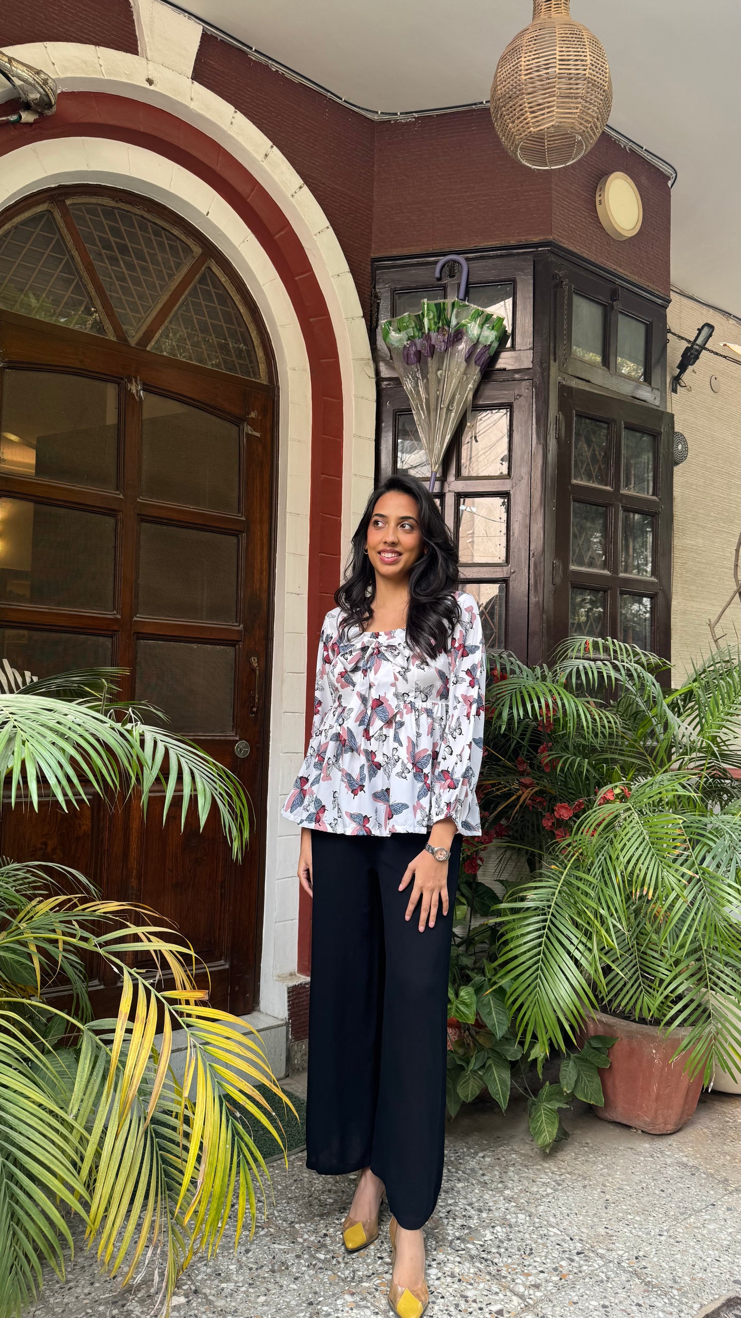 Bow Blues Peplum top - White