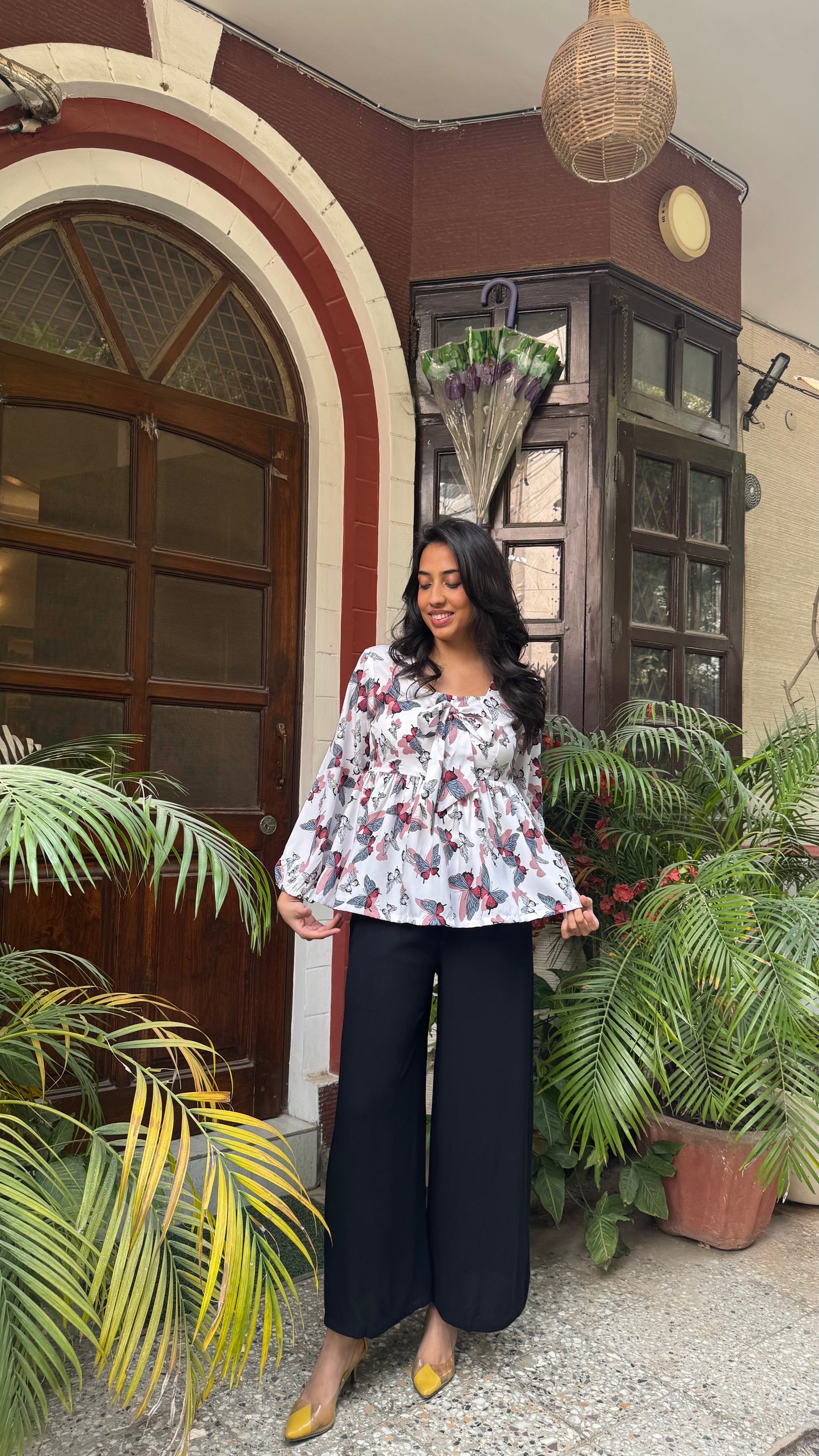 Bow Blues Peplum top - White