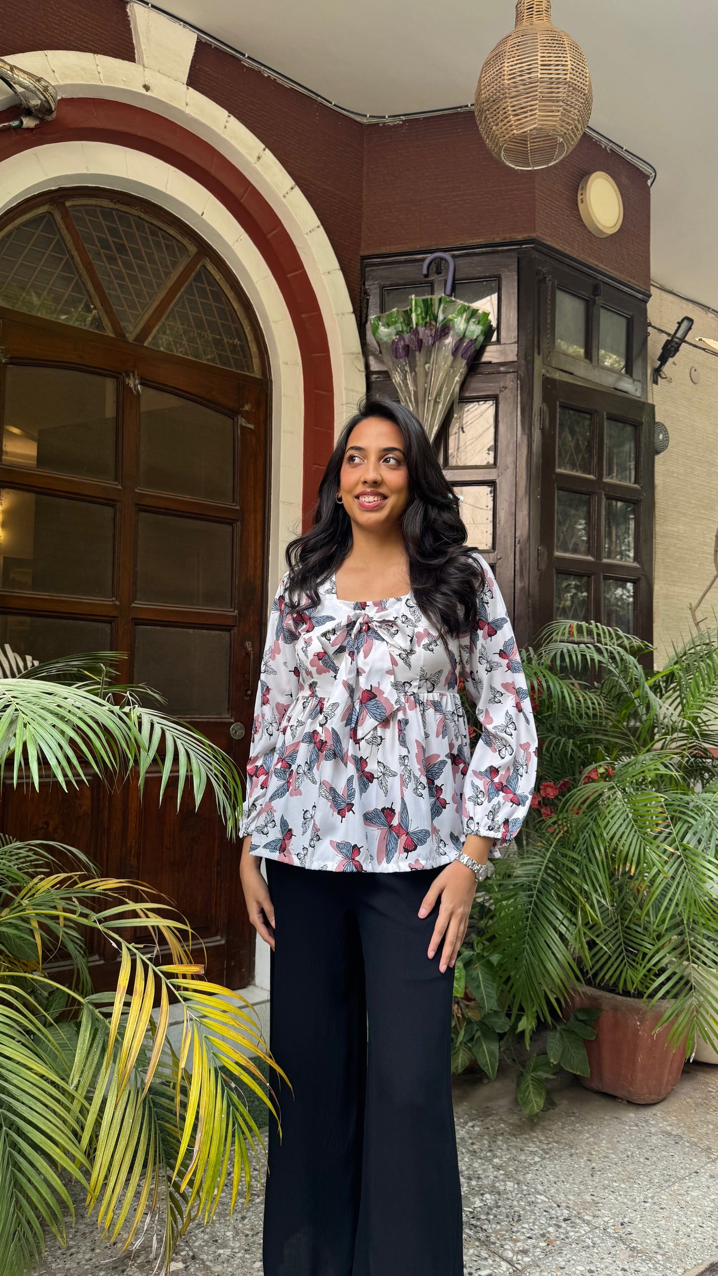 Bow Blues Peplum top - White