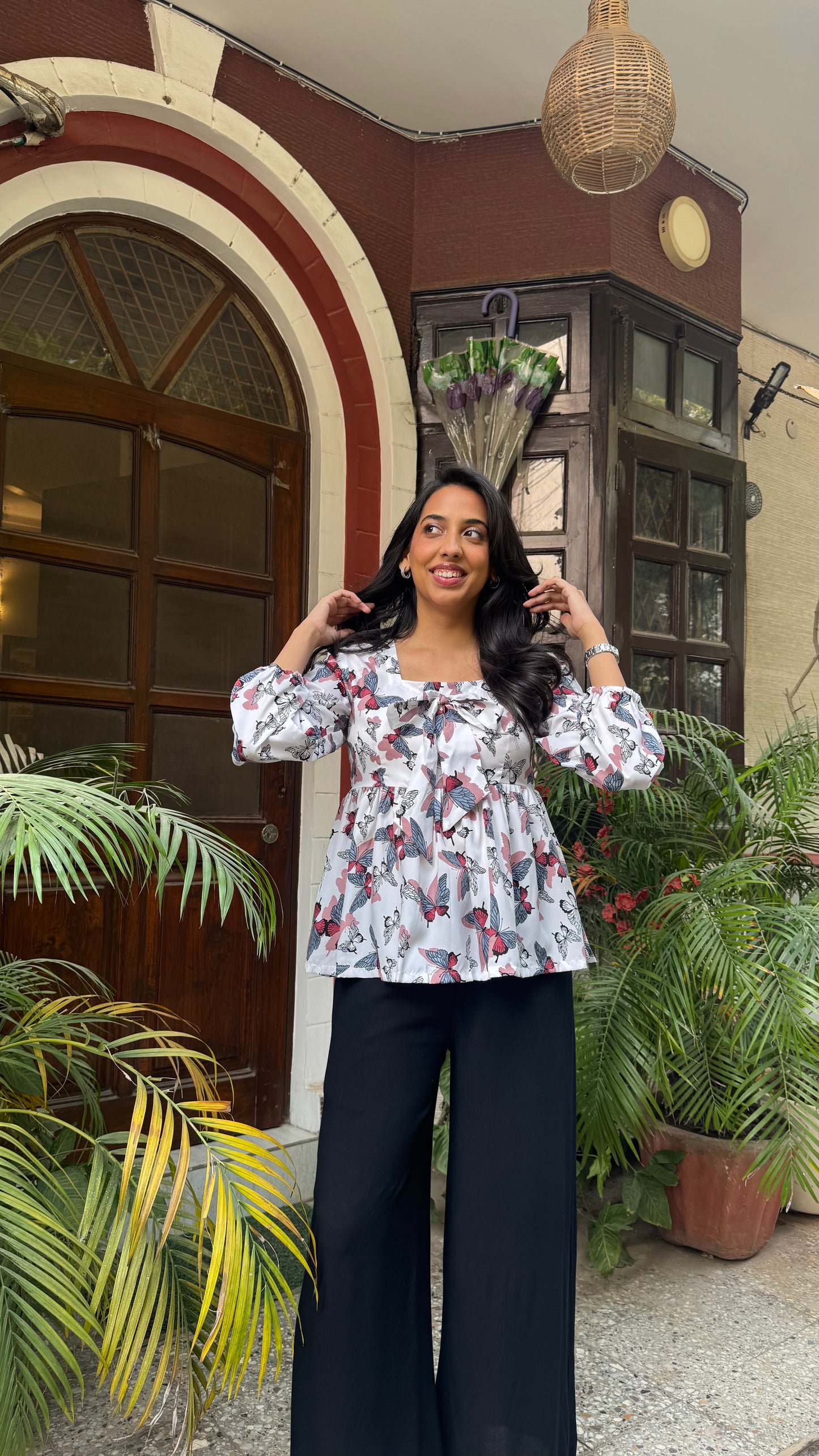 Bow Blues Peplum top - White