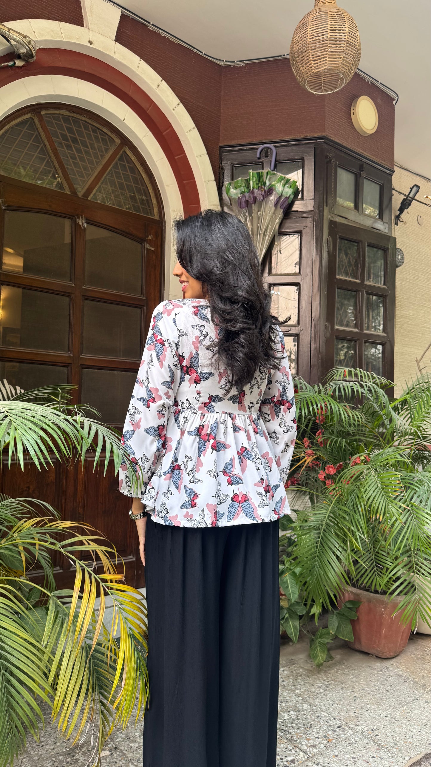 Bow Blues Peplum top - White