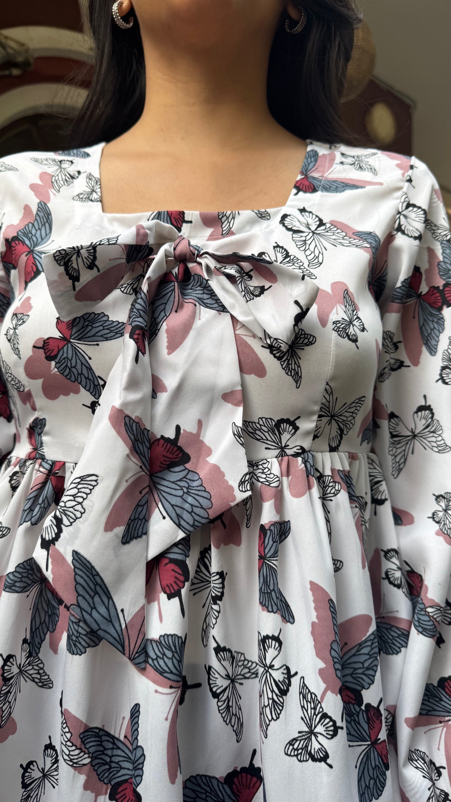 Bow Blues Peplum top - White