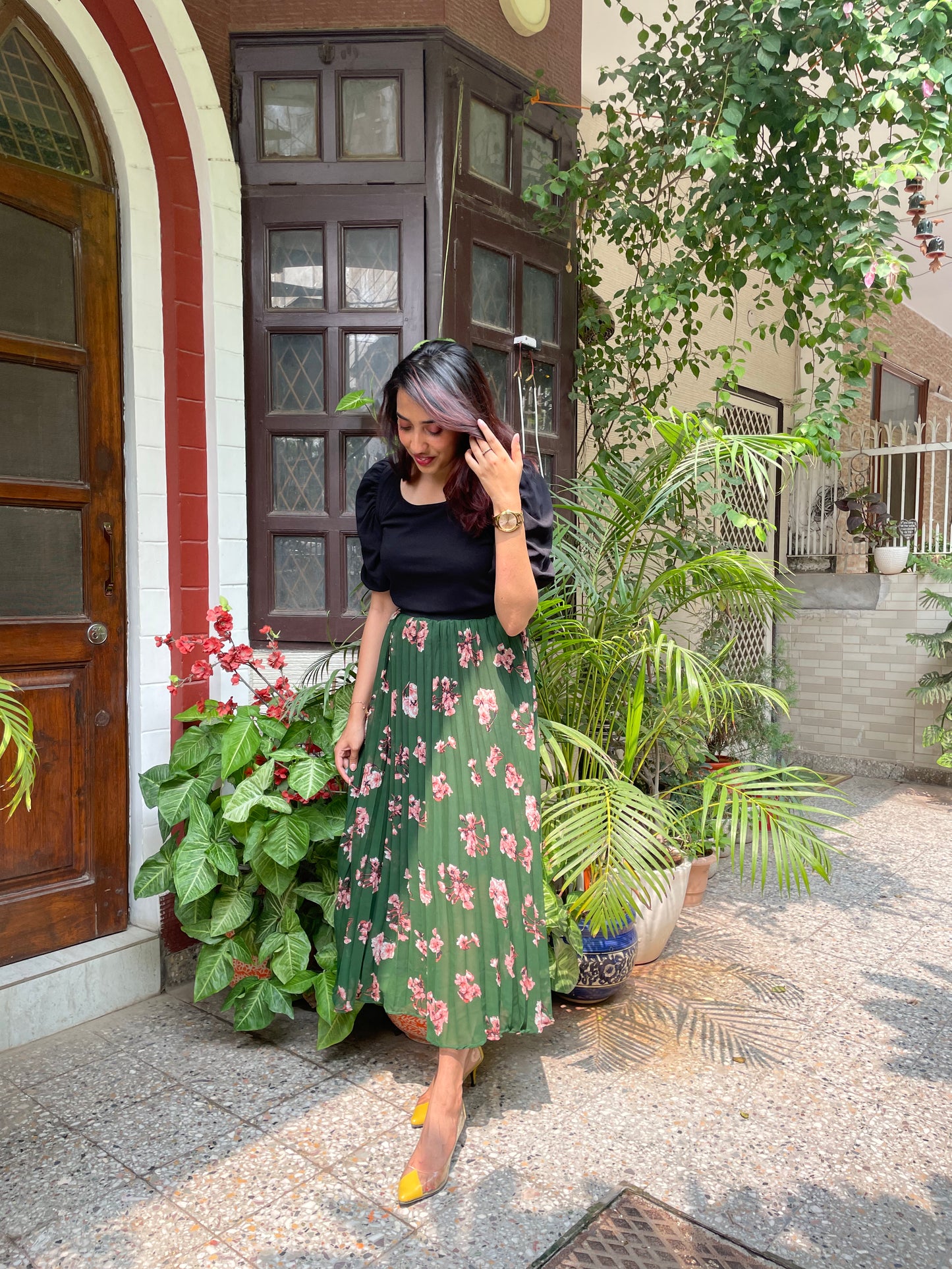 Goddess Pleated Skirt (Free Size)- Green