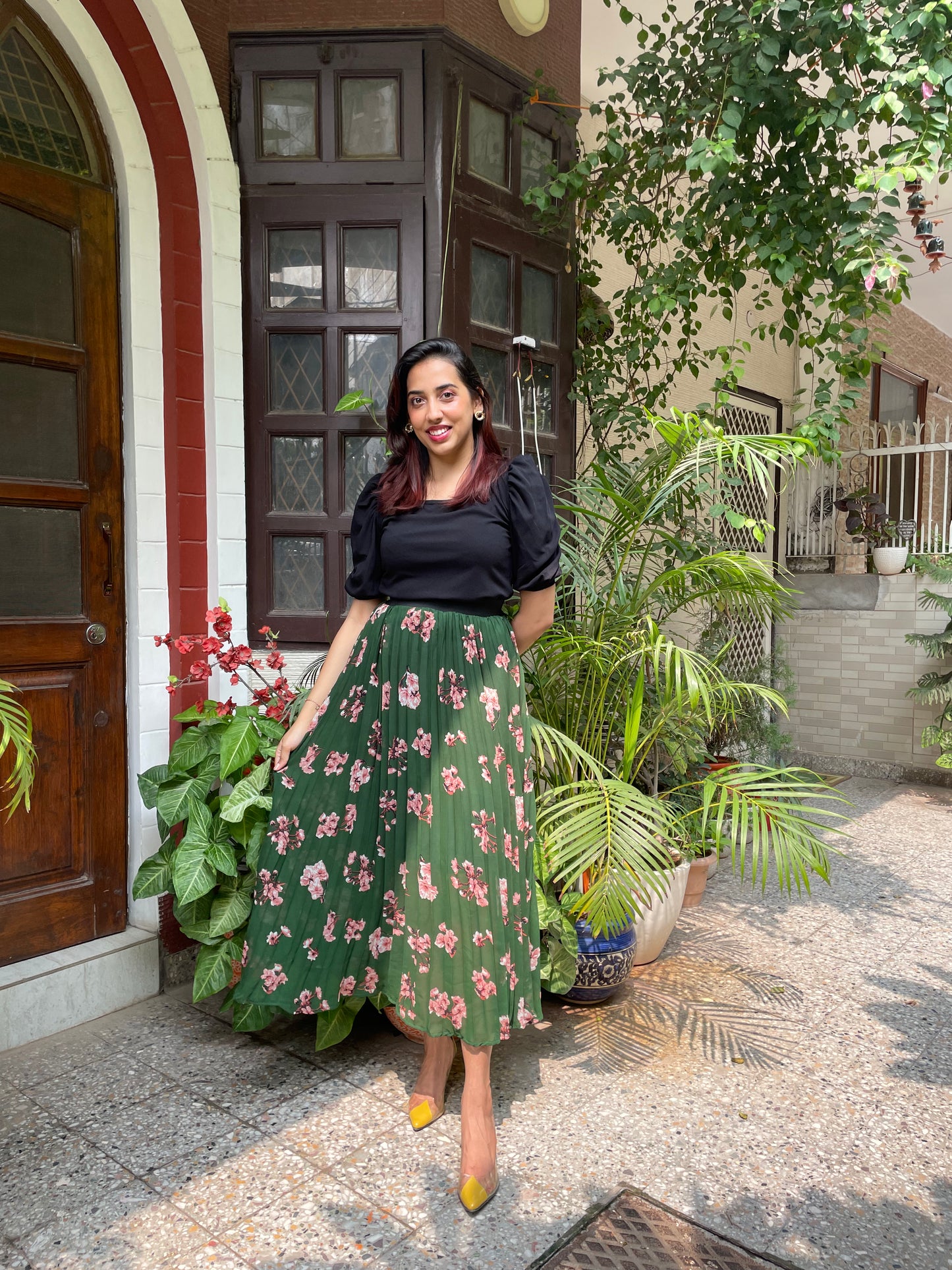 Goddess Pleated Skirt (Free Size)- Green