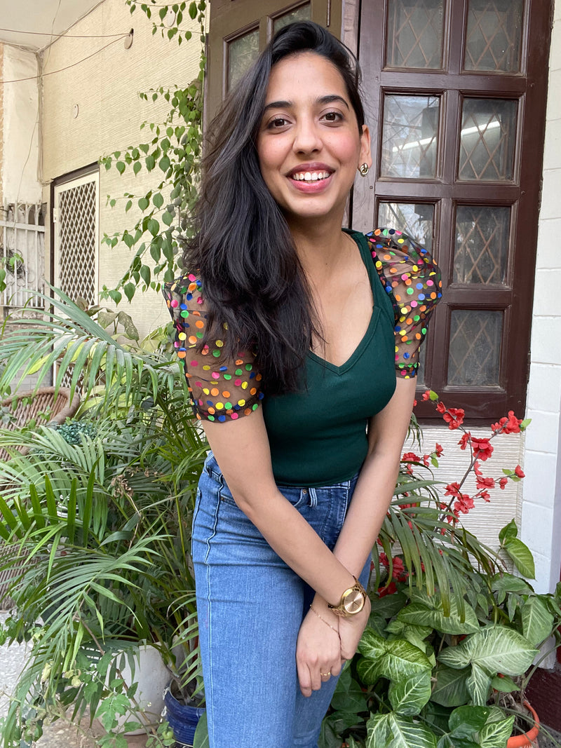 Color Puff Top-Green
