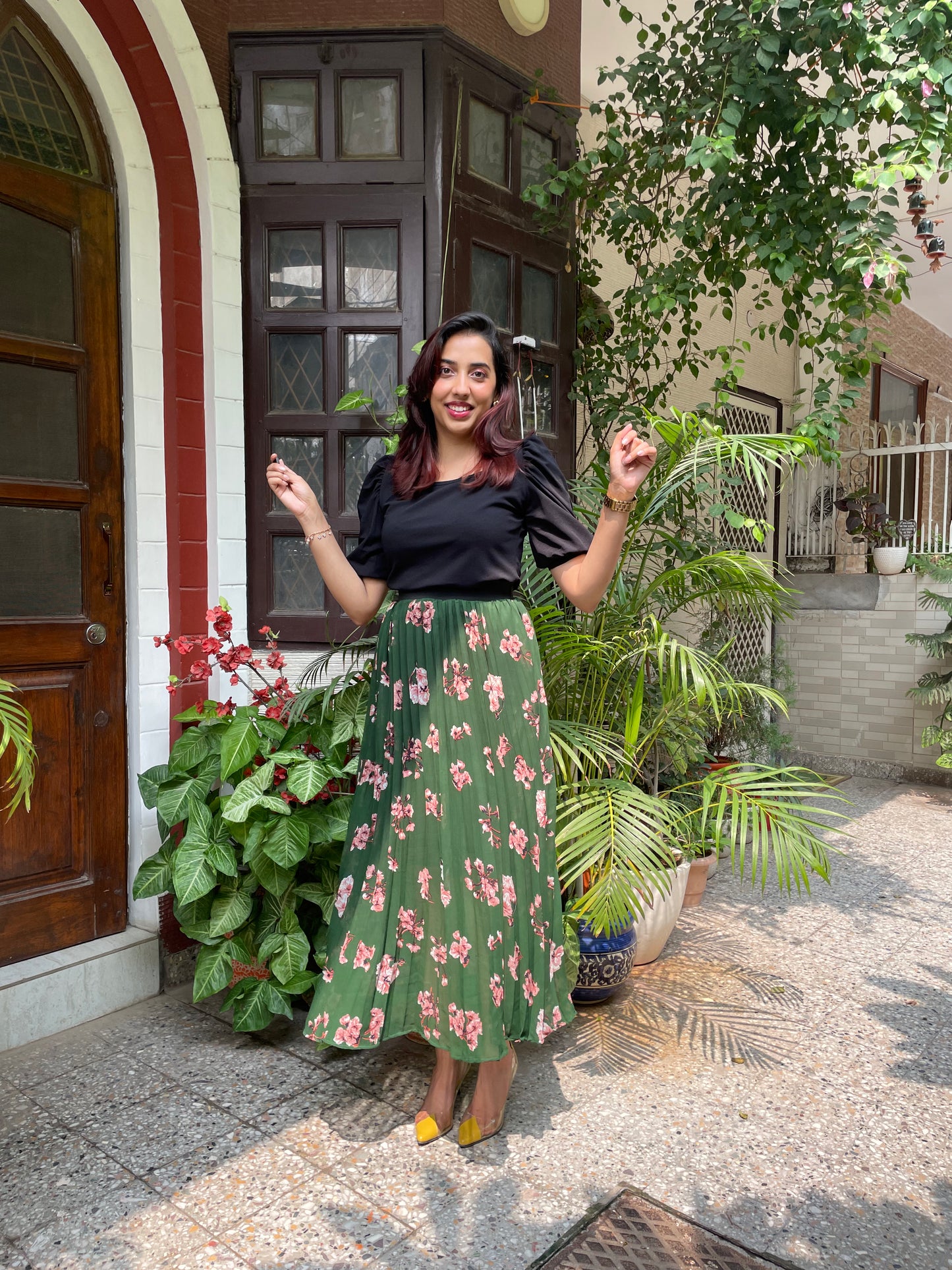 Goddess Pleated Skirt (Free Size)- Green