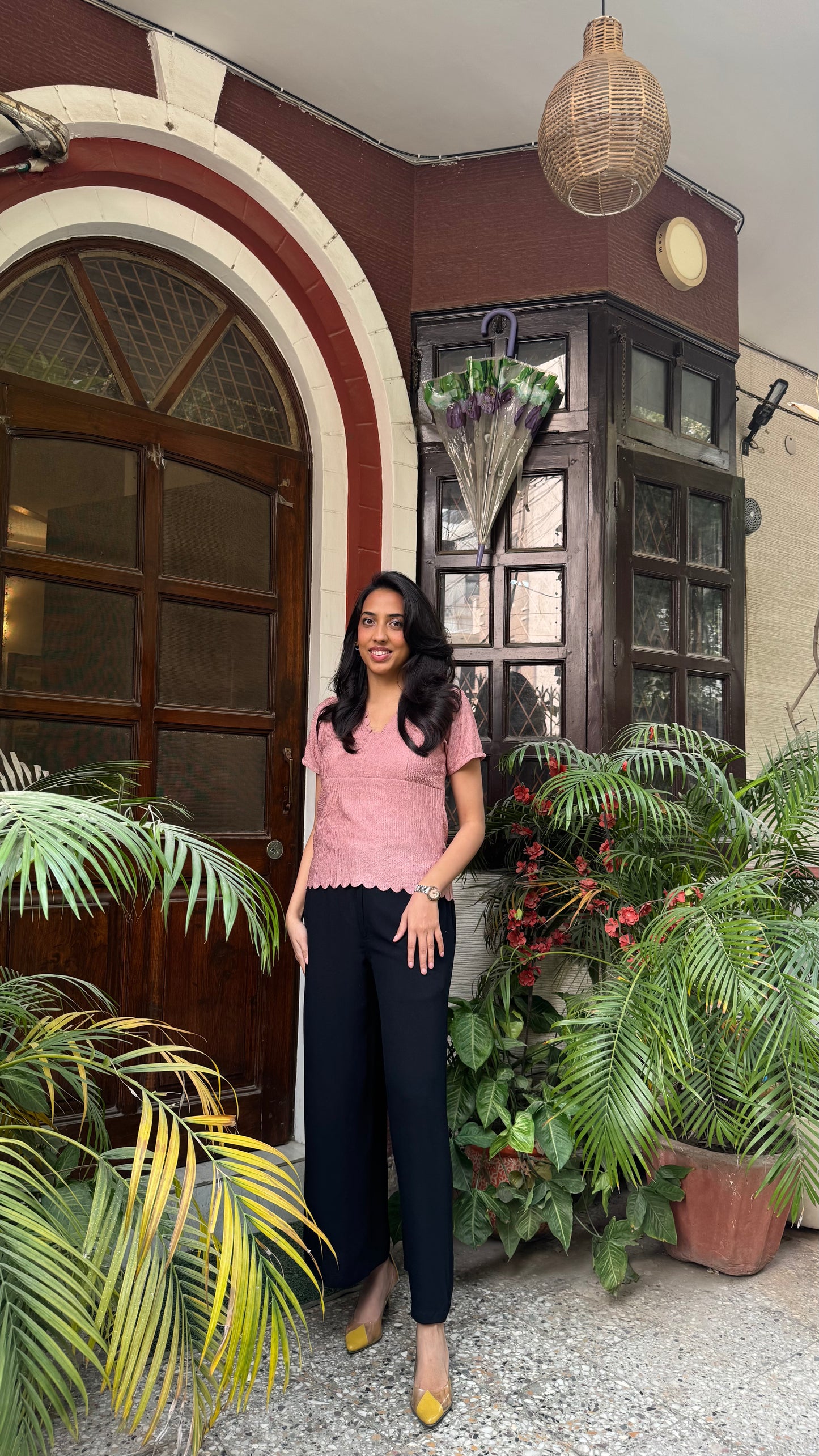 Scalloped Hem Casual Top – Pink