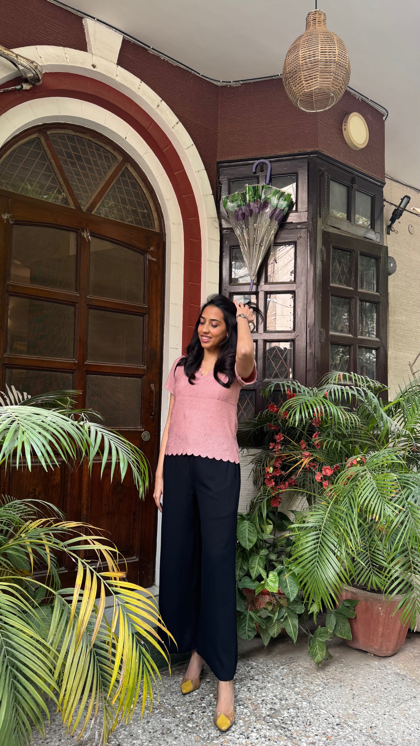 Scalloped Hem Casual Top – Pink