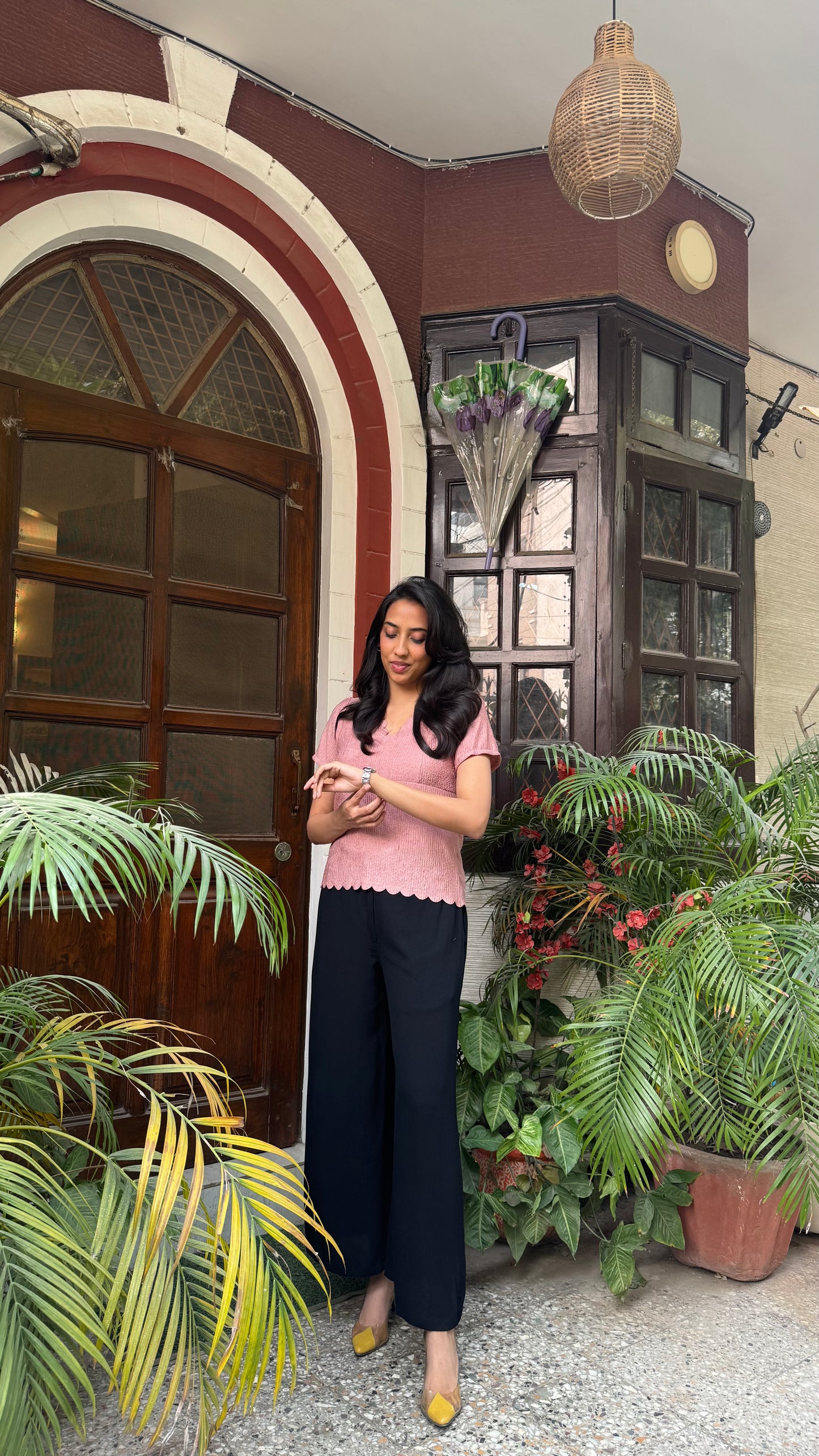 Scalloped Hem Casual Top – Pink