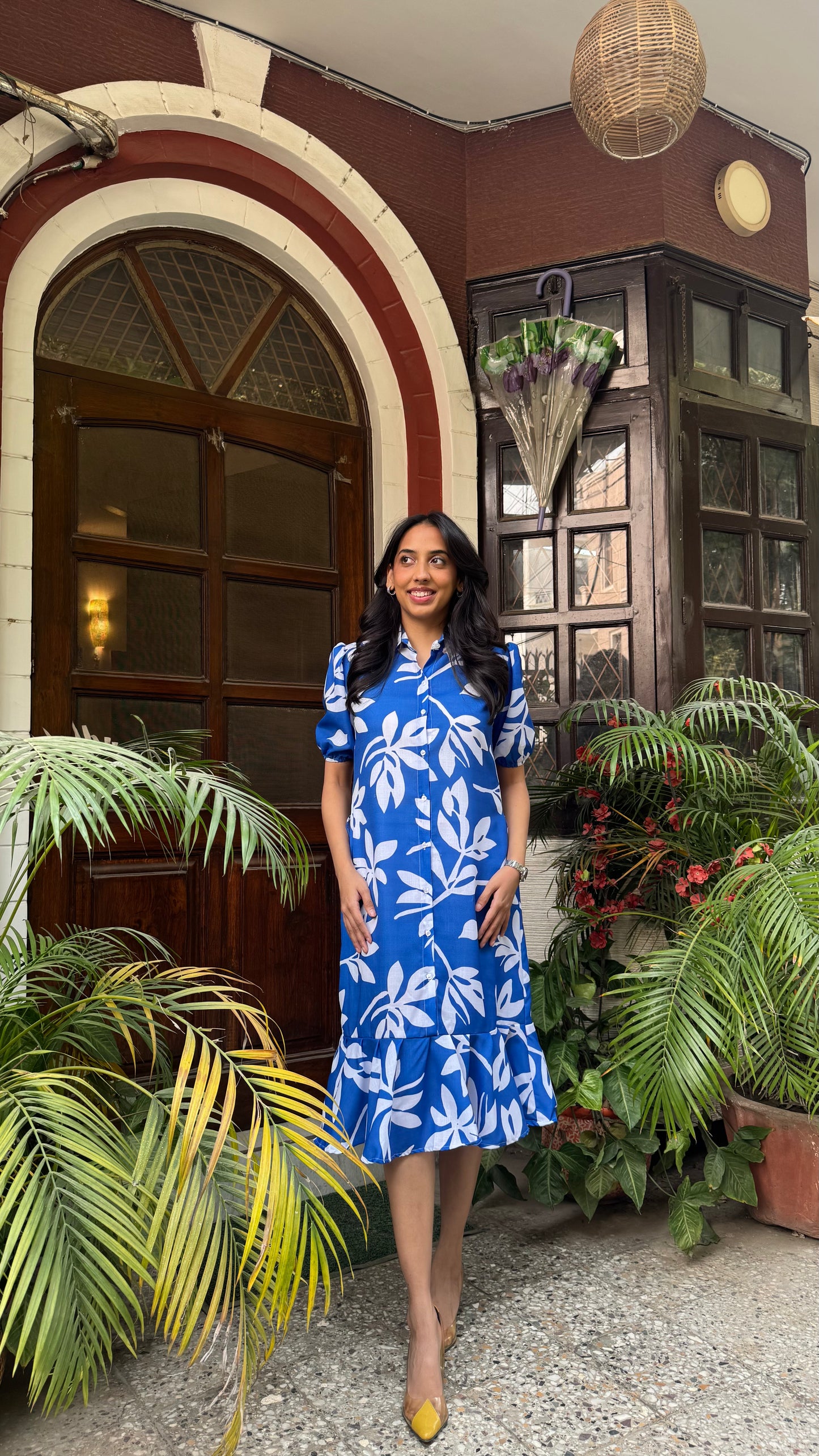 Midi Island Floral Cotton Dress – Blue