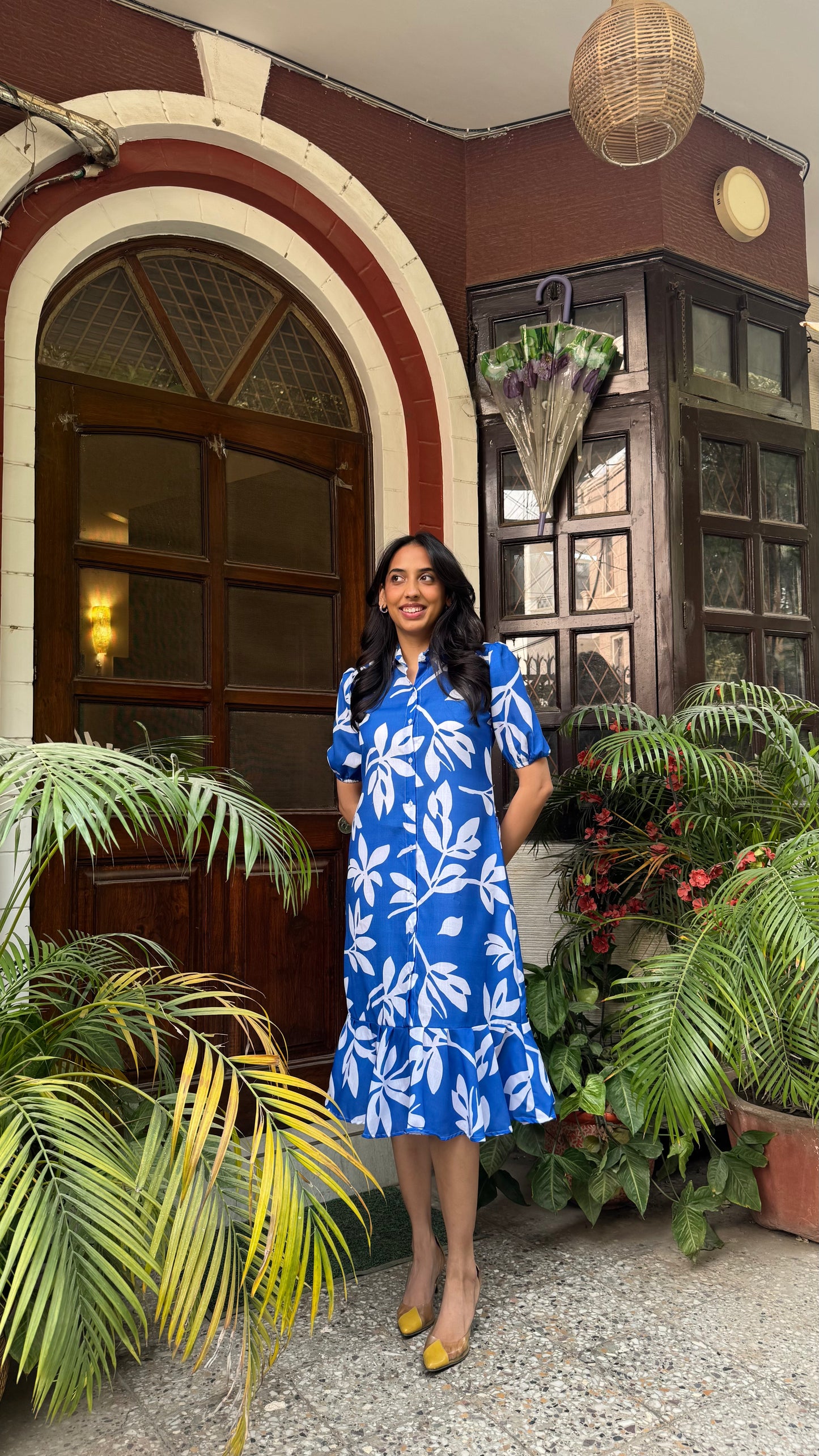 Midi Island Floral Cotton Dress – Blue