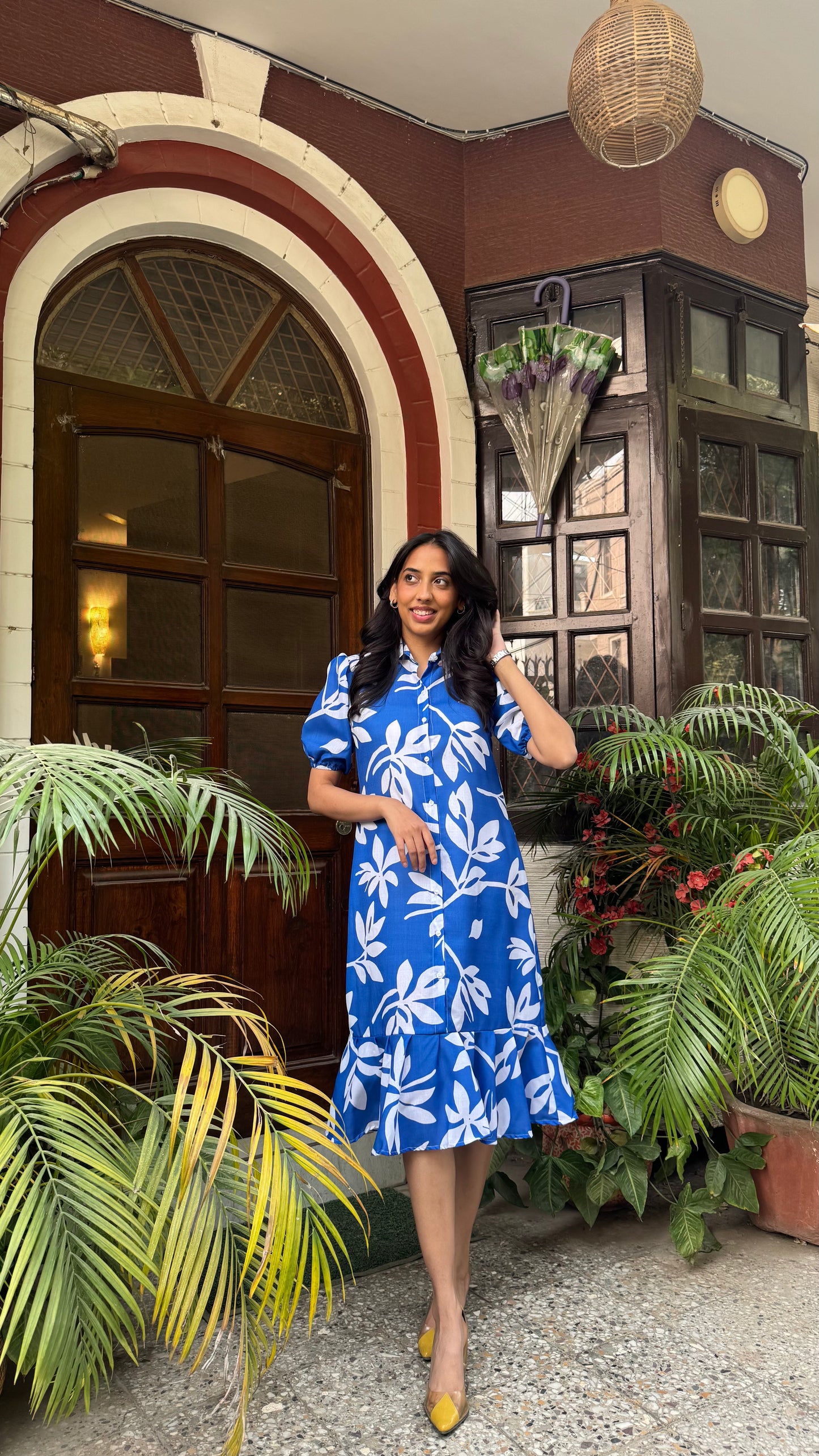 Midi Island Floral Cotton Dress – Blue