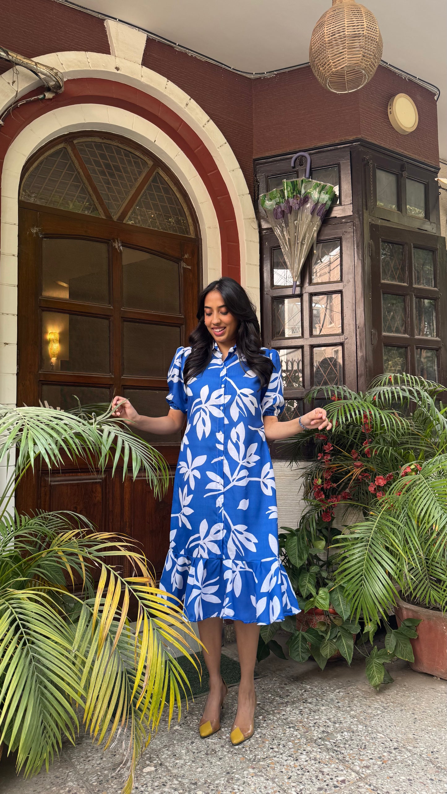 Midi Island Floral Cotton Dress – Blue