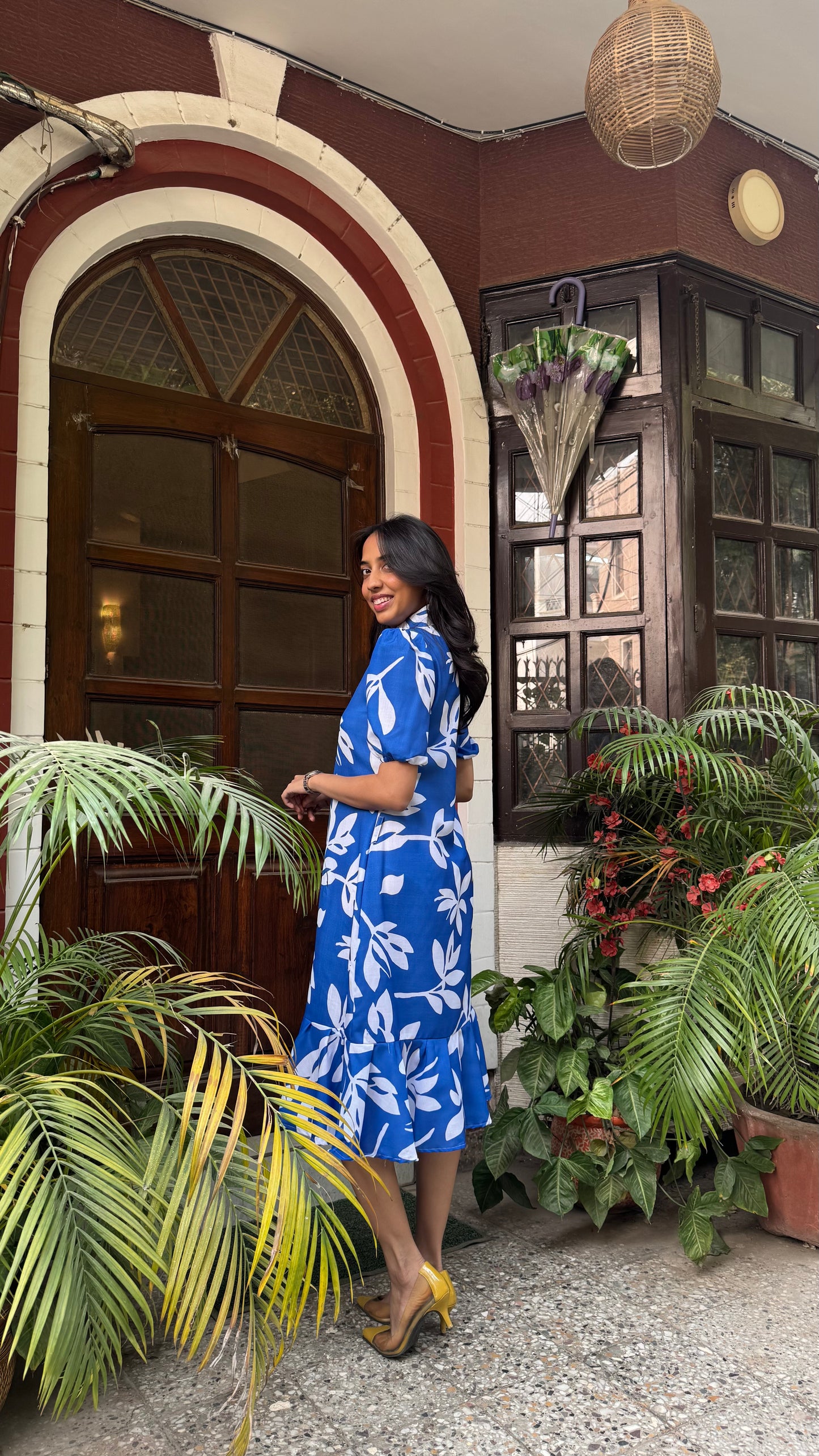 Midi Island Floral Cotton Dress – Blue