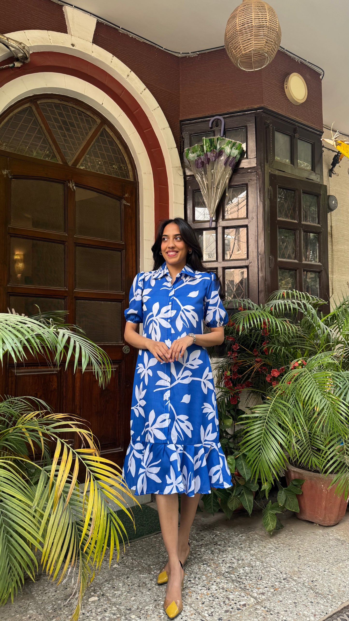 Midi Island Floral Cotton Dress – Blue