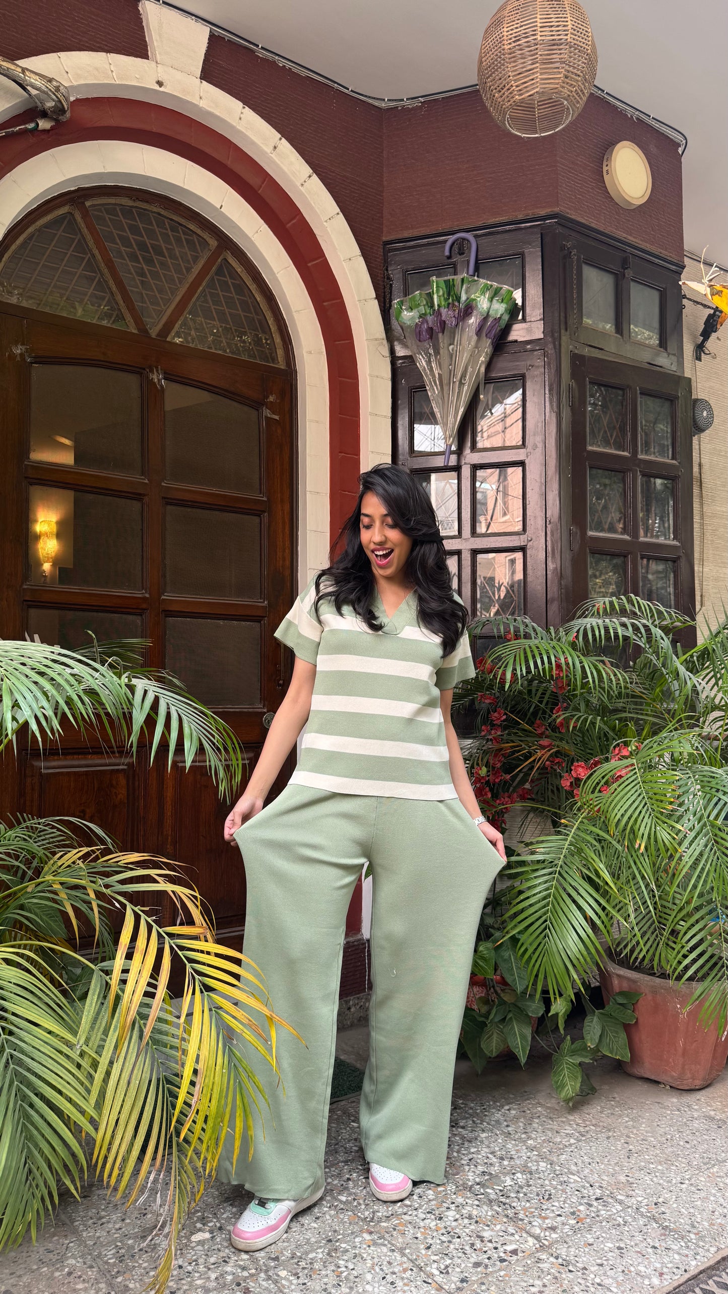 Super Striped Airport Set - Green (Free Size) - Premium Collection