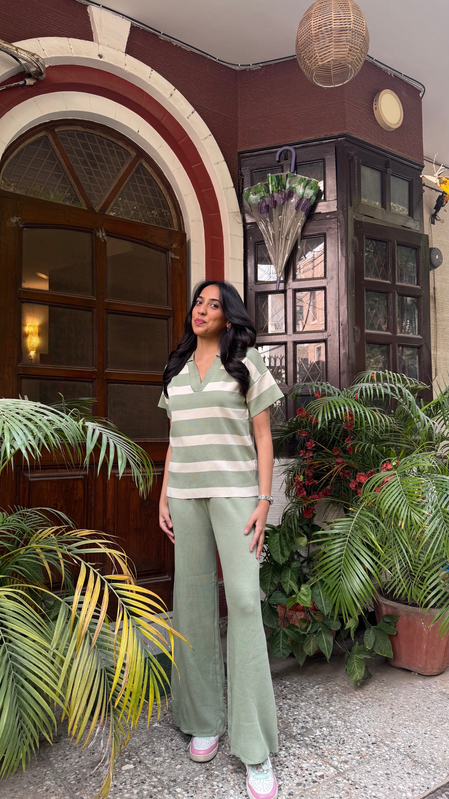 Super Striped Airport Set - Green (Free Size) - Premium Collection