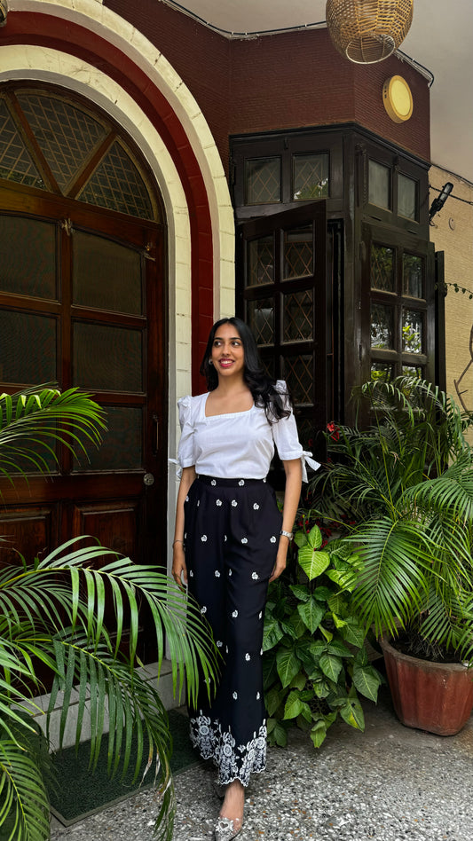 Straight Embroidered Trousers - Black (Premium Fabric)