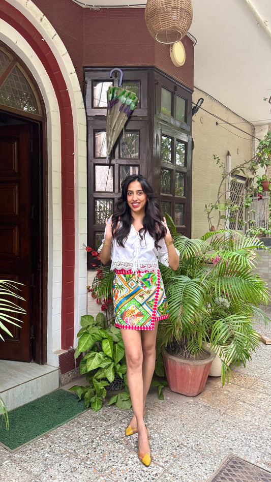 Mini Jungle Safari Cotton Wrap Skirt - White (Premium Collection)