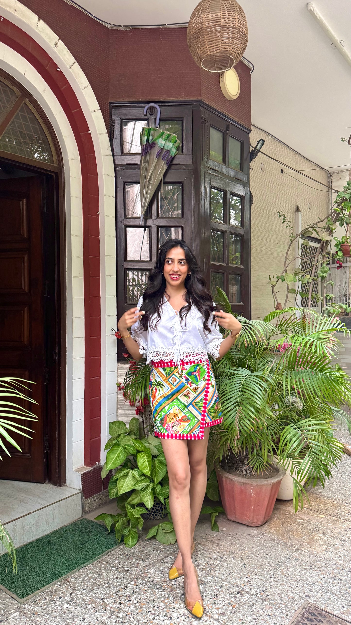Mini Jungle Safari Cotton Wrap Skirt - White (Premium Collection)