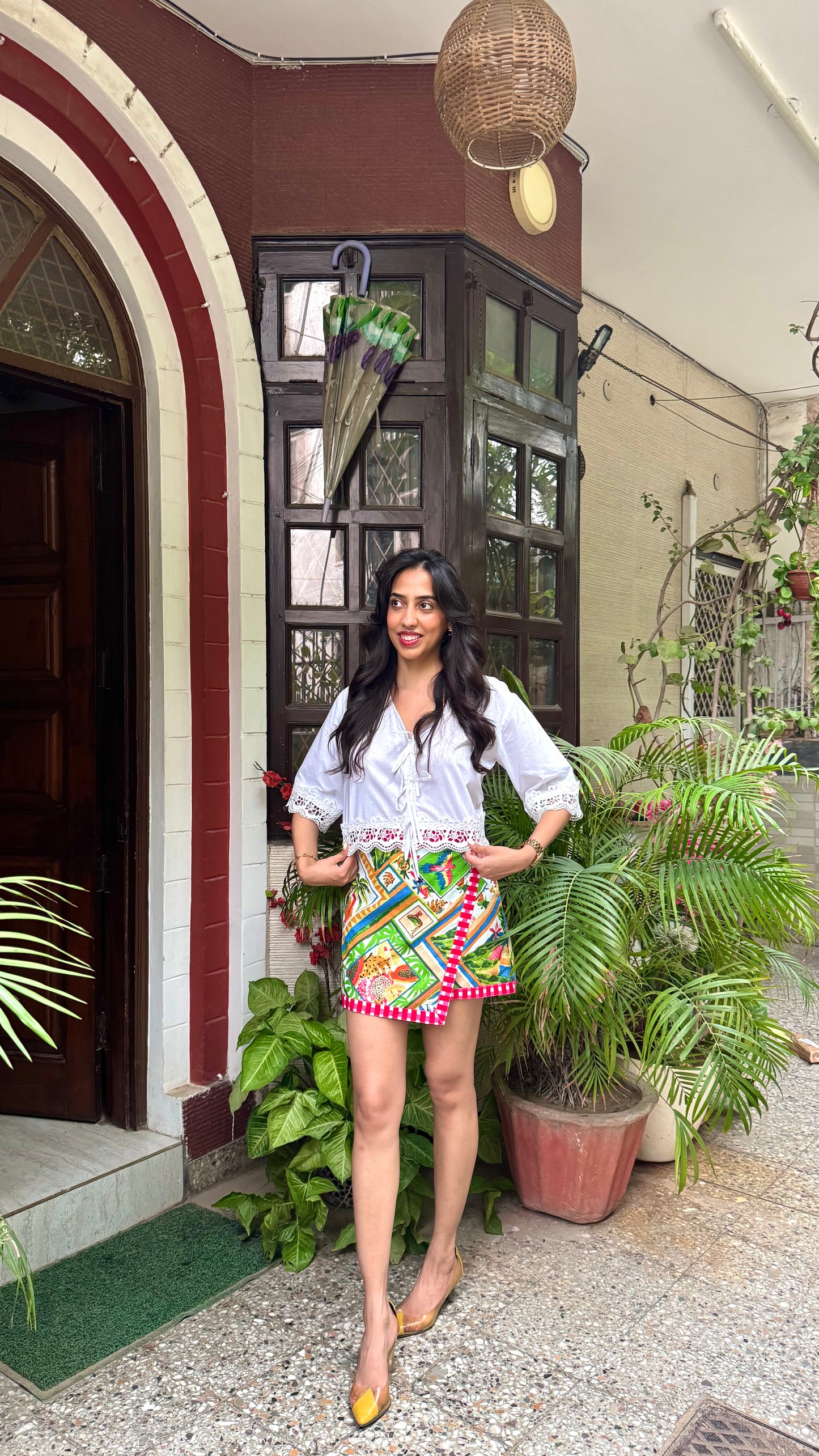 Mini Jungle Safari Cotton Wrap Skirt - White (Premium Collection)